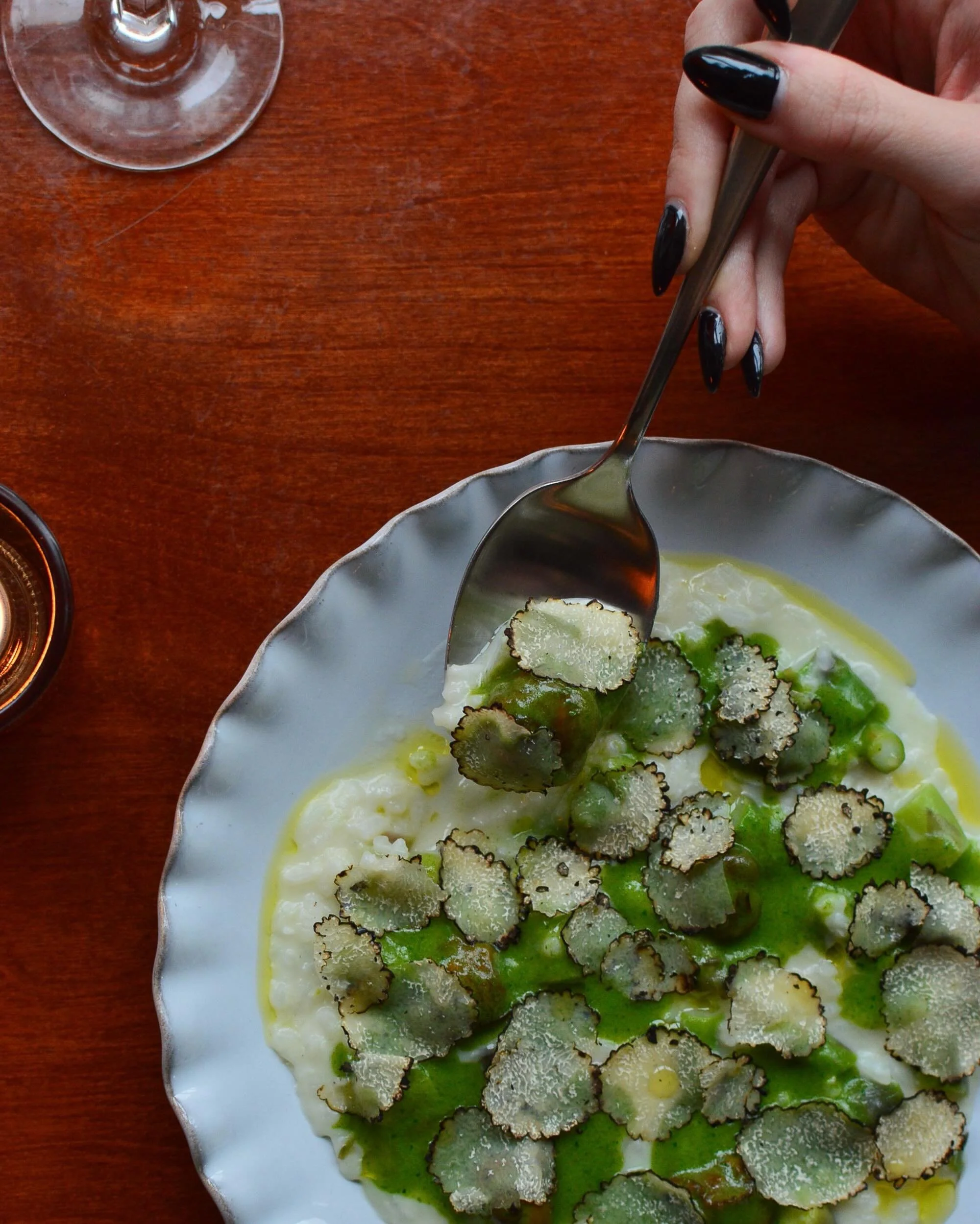 Maratelli rice with Dorene&rsquo;s asparagus, escargot, persillade and summer truffle.