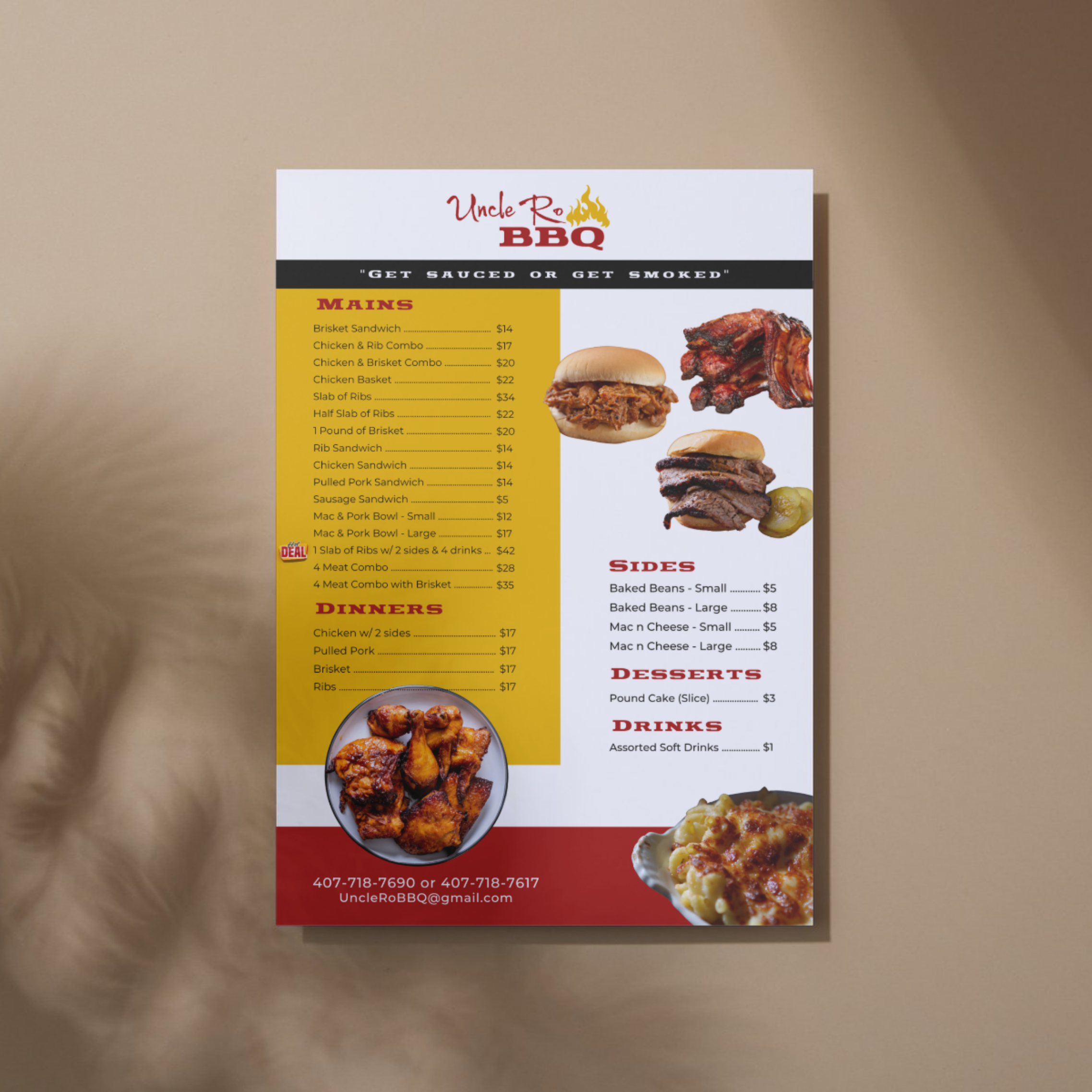 A printable BBQ menu suitable for a food truck or a restaurant.