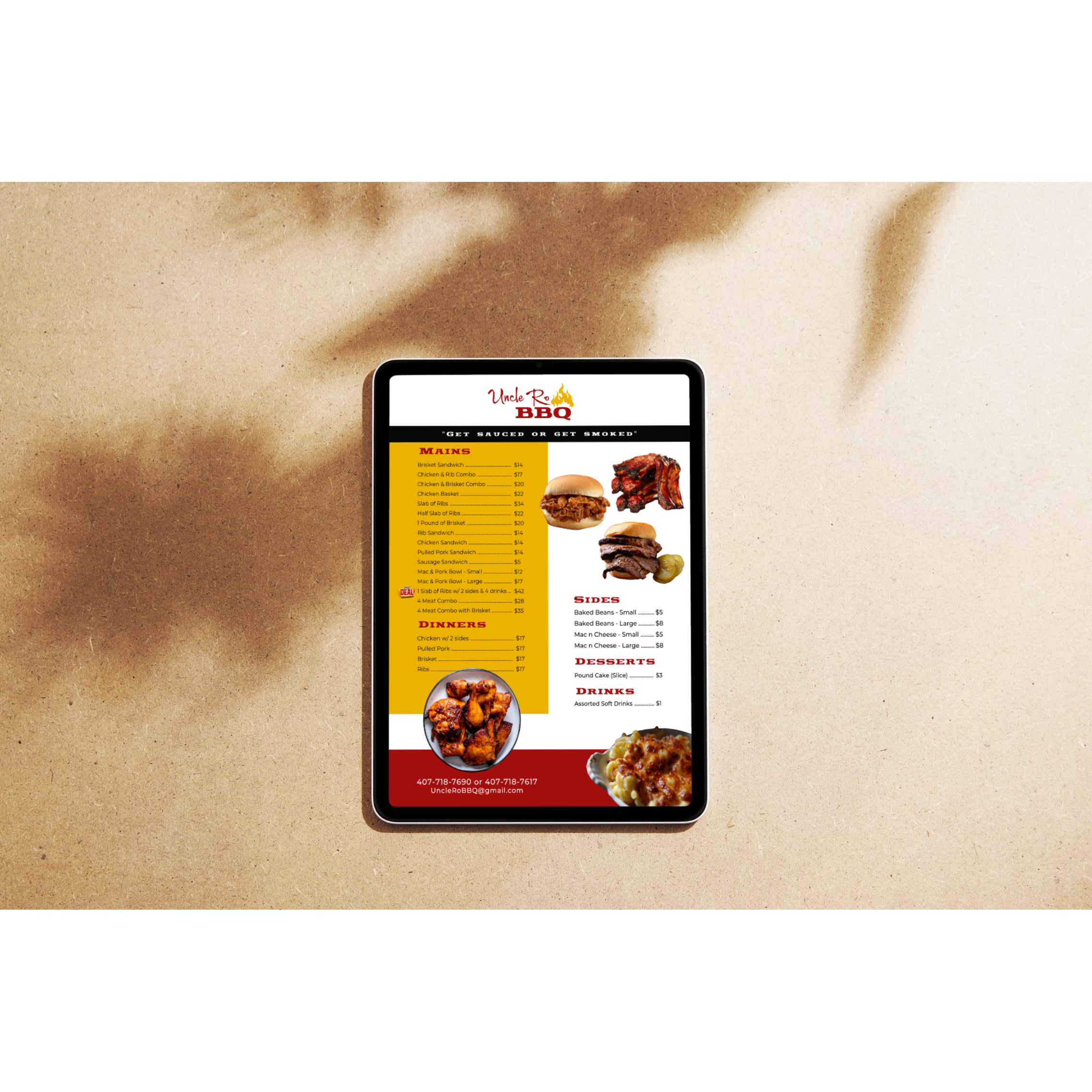 A digital BBQ menu suitable for a food truck or a restaurant.