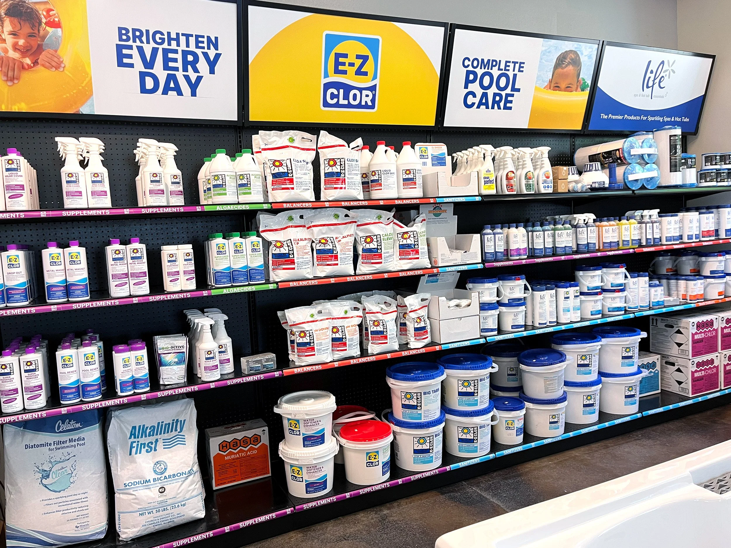 View of Chemical & Supply display from the Johnson Pool & Spa showroom in Windsor, CA.