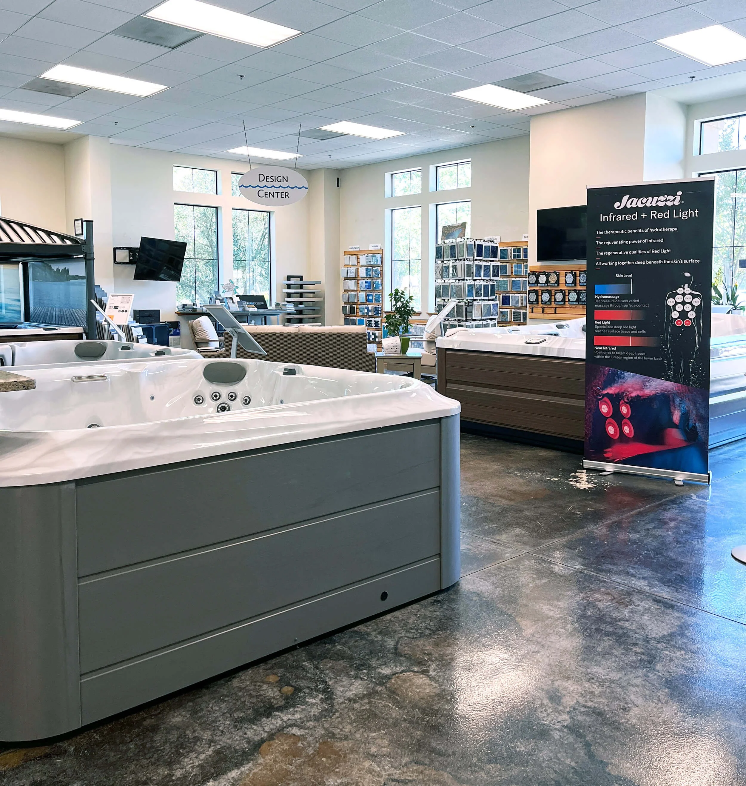 Photo of interior of our Windsor, CA showroom with Jacuzzi® hot tubs.