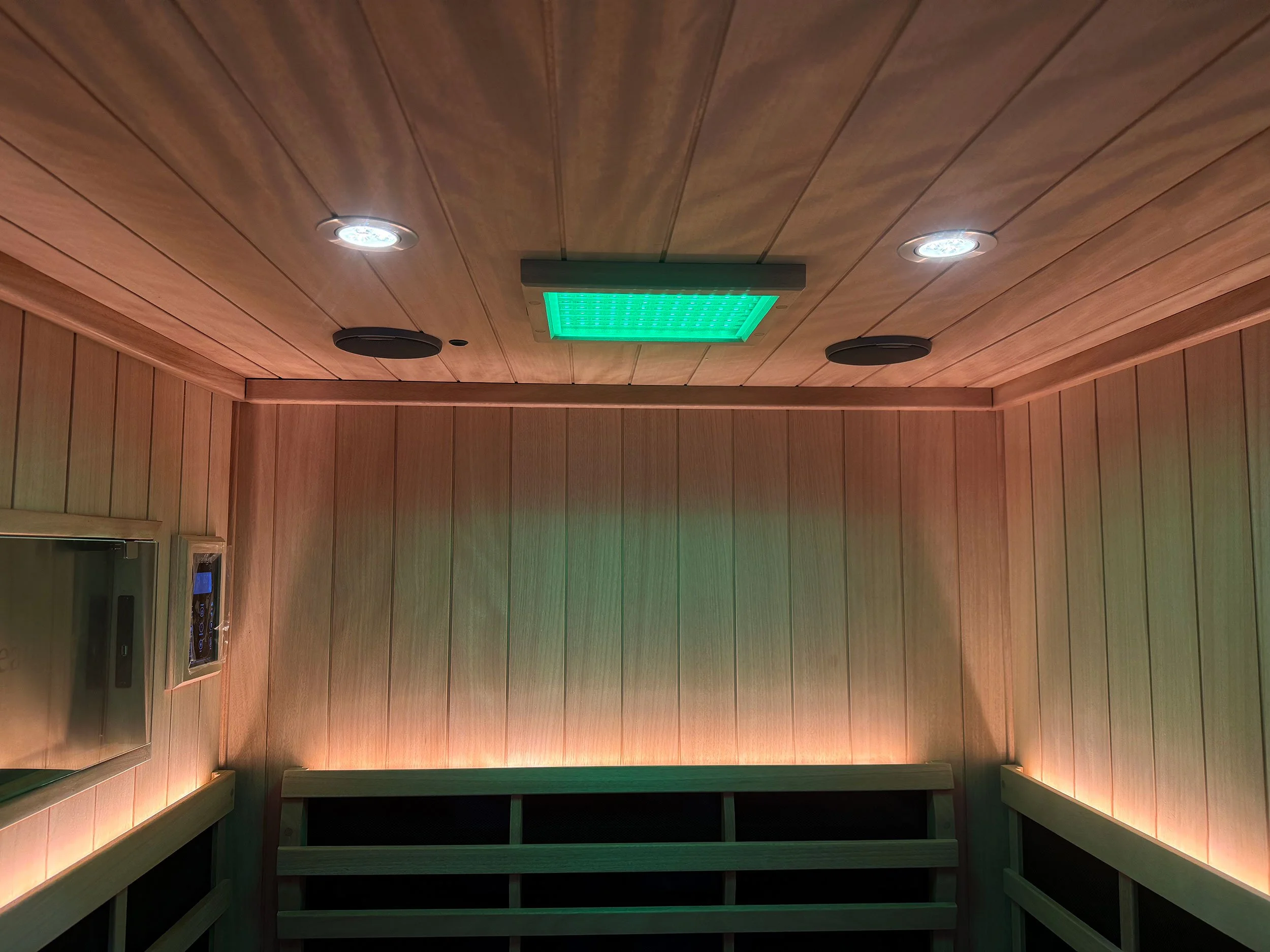 Interior view of Sancuary 2 interior lighting, chromotherapy lighting and sound speakers.