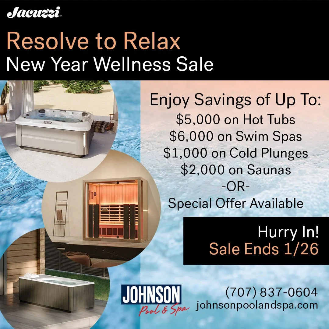 Infographic: New Year Welnness Sale at Johnson Pool & Spa - Jan 12-26, 2026.