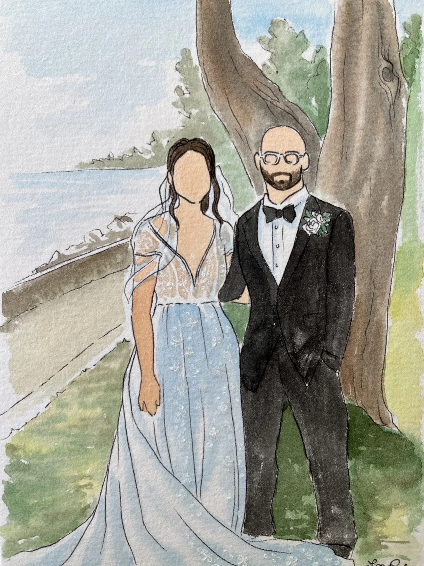 By the tree.. by the sea&hellip; well in this case, a small freshwater sea 🤭

Congratulations once again to Olivia and Austin last fall at their beautiful lakefront ceremony and wedding reception at @themcintyre_ 💍

When you book live guest illustr