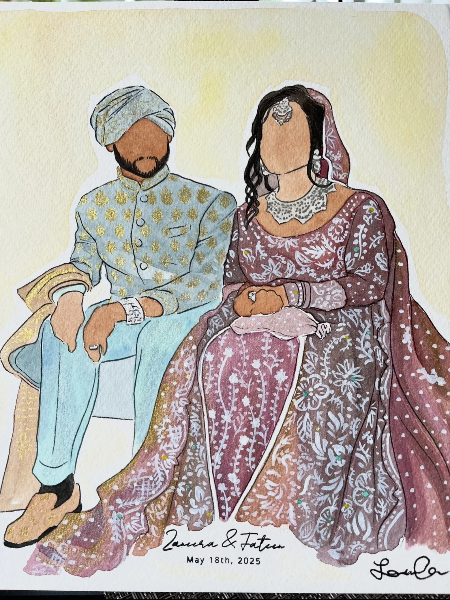 Happy first anniversary to Z and F 🥰 the shimmer watercolors truly got to shine with all their guests beautiful outfits! ✨

www.artbylaurenwu.com 

#michiganwedding #liveillustration #guestportraits #detroitwedding #livepainter