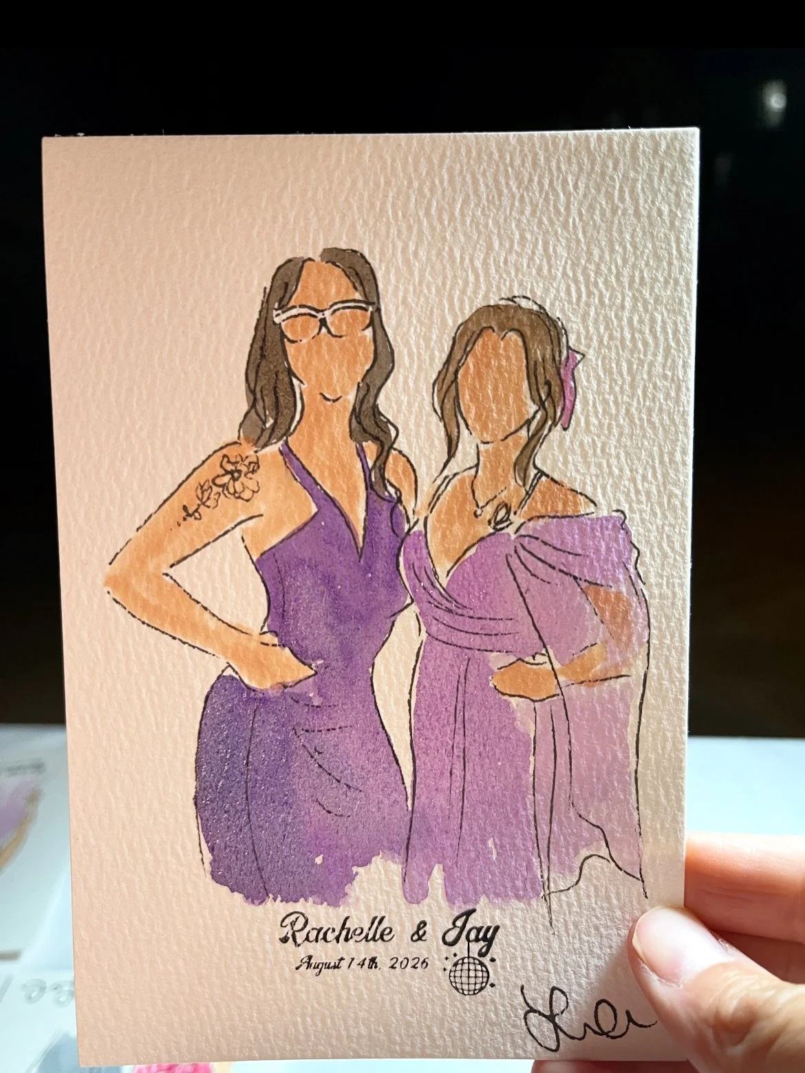 💜Lovely lavenders. 🪻Pretty purples. 💁🏻&zwj;♀️Vivid violets. 

Www.artbylaurenwu.com 

#michiganwedding #liveillustration #guestportraits #livesketch #livesketching