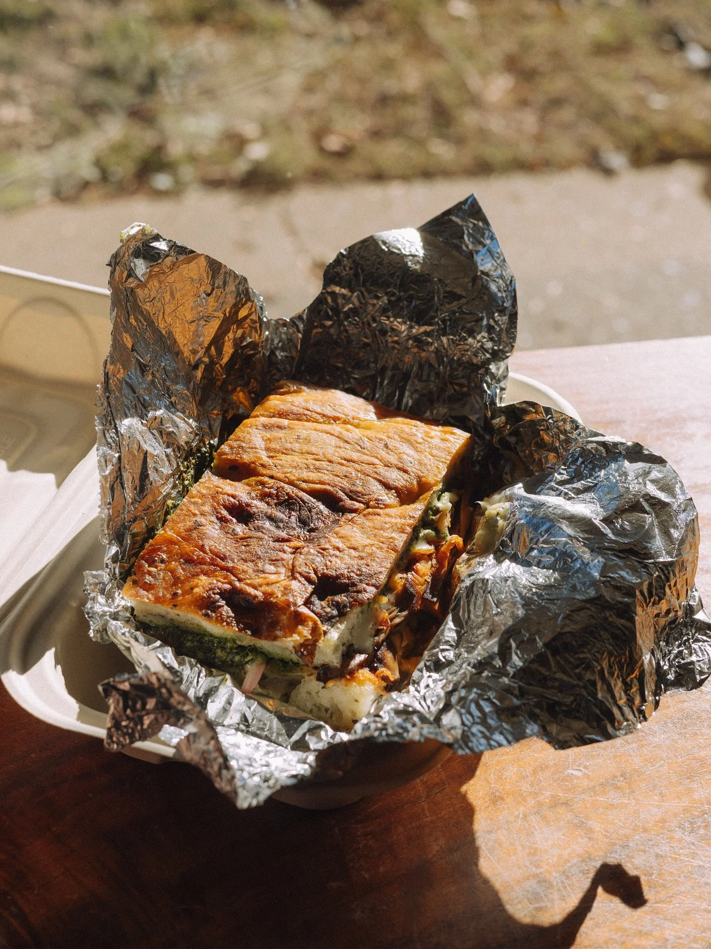 mushroom melt

roasted mushrooms, provolone, swiss, red kale pepita pesto, and white bean spread pressed on focaccia

mushrooms grown by @stoneycreekmushrooms 
kale grown by @fisheyefarms and @cornwineoil_42n83w 
bread by proof bakery
beans from a ca