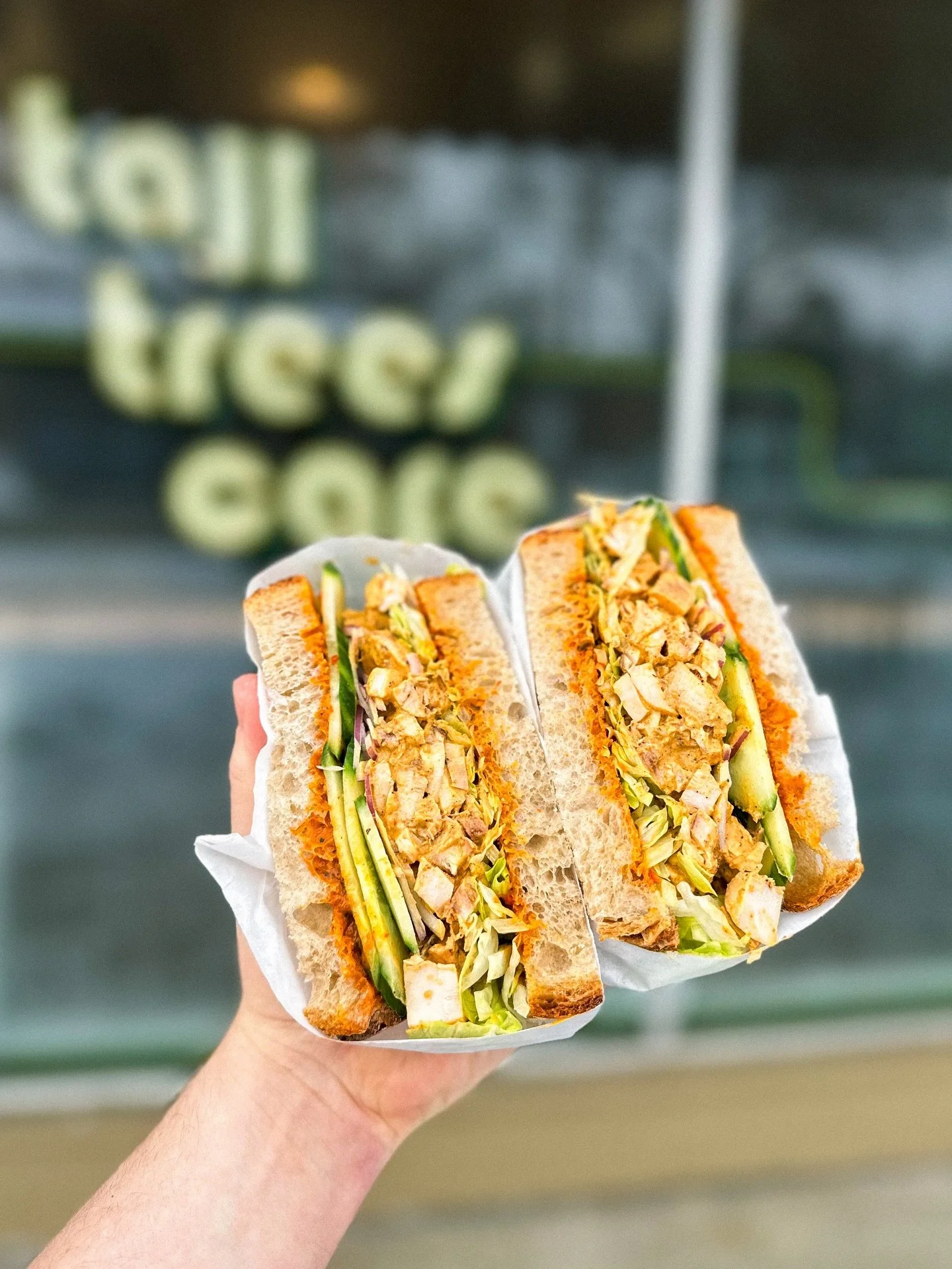 had a little grilled chicken left after last week&rsquo;s co-labor-action with @piescipizza so here&rsquo;s a quick off-menu special for y&rsquo;all

piri piri chicken salad with cucumber, red onion, and iceberg on @bakeryinthewoods sourdough

here t