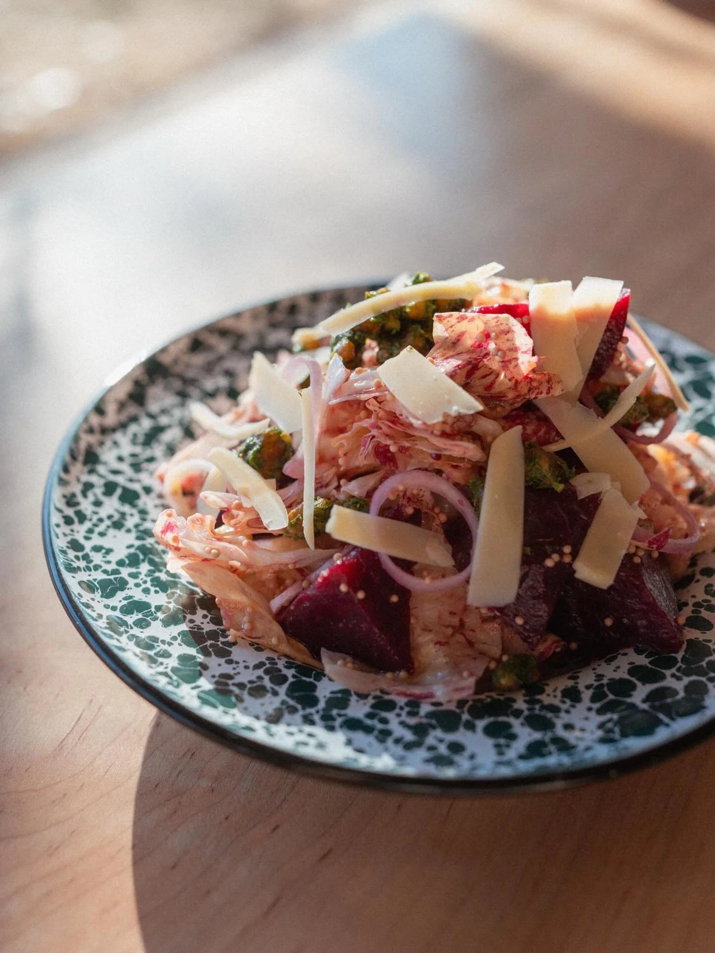 radicchio salad w pickled beets, walnut gremolata, and comt&eacute;

on our lunch menu
