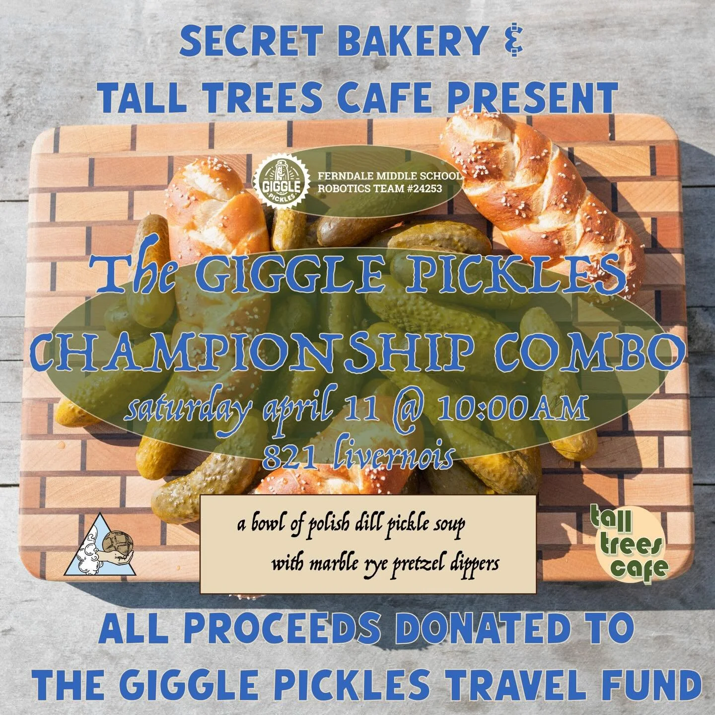 ‼️🤖 saturday april 11 🤖‼️

the ferndale middle school robotics team aka @gigglepicklesrobotics are raising money to take the team to the world championship of robotery and the world champion bakery / sandwich shop team on livernois are charging up 