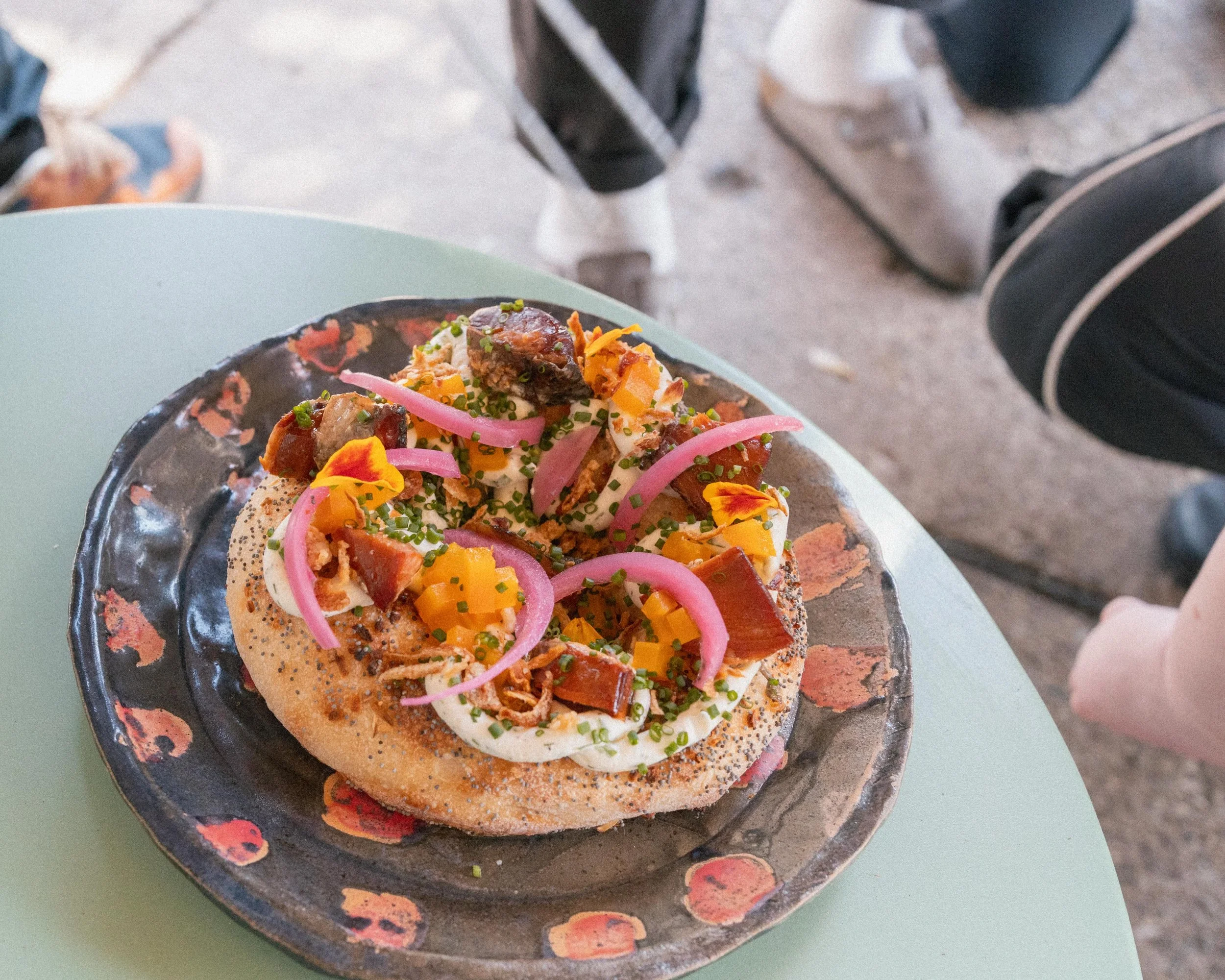 two months straight of bialy fridays and we&rsquo;re going strong

this one is herb &amp; ramp cream cheese, @fishwife smoked salmon, &amp; pickled golden beets

thanks to @secretbaker.y and @goddamncockram for always making amazing stuff to schmear 