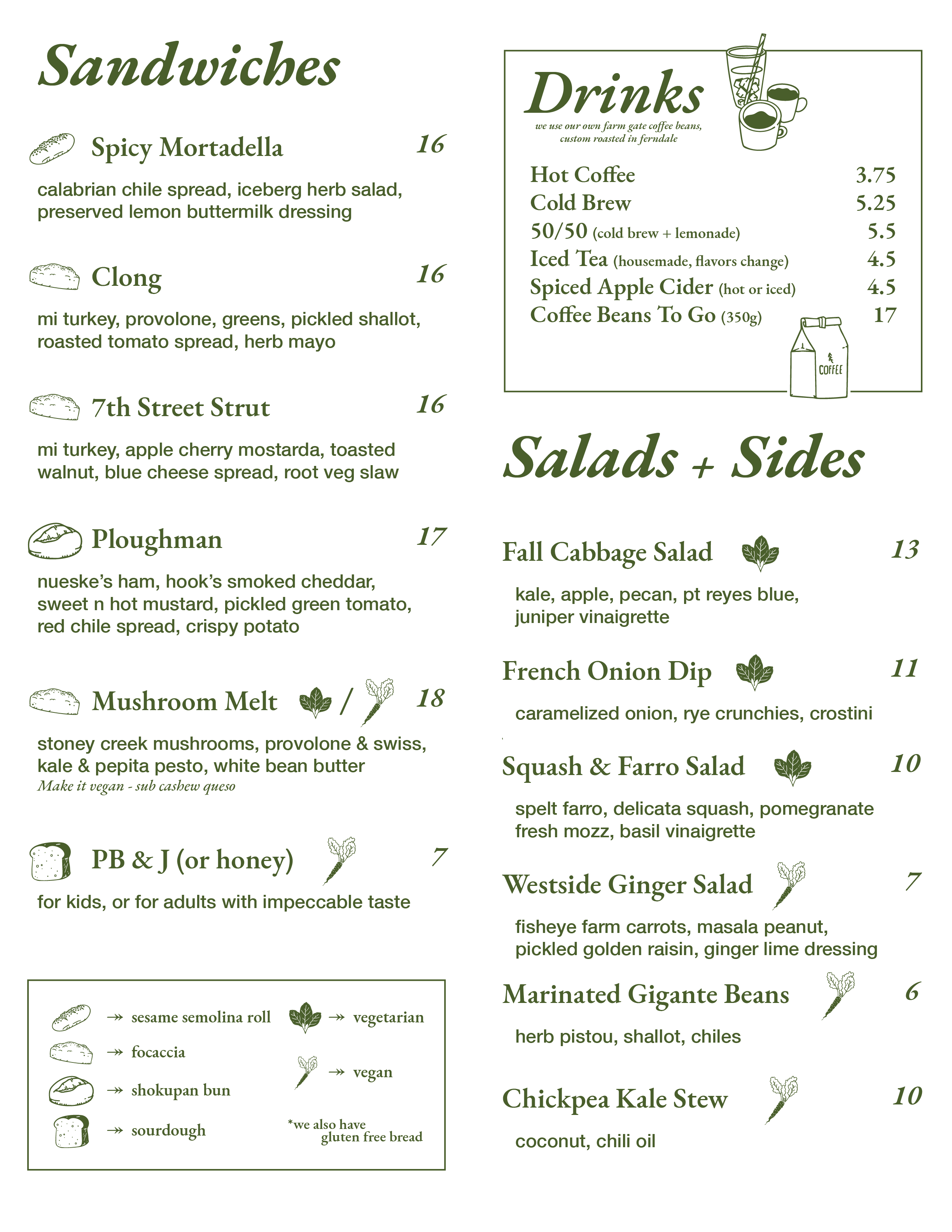 menu — tall trees cafe