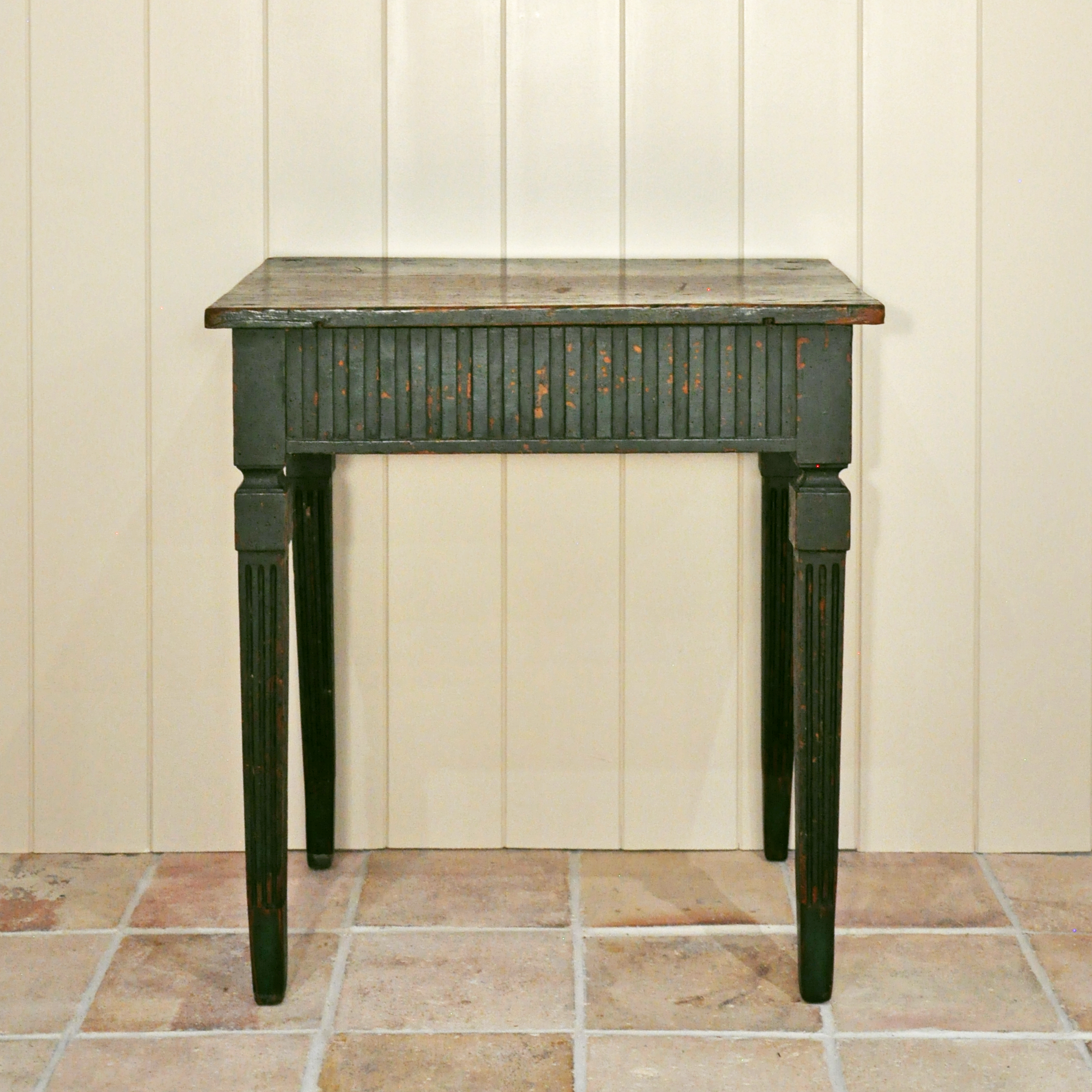 Northern European Green Painted Carved Wood Table