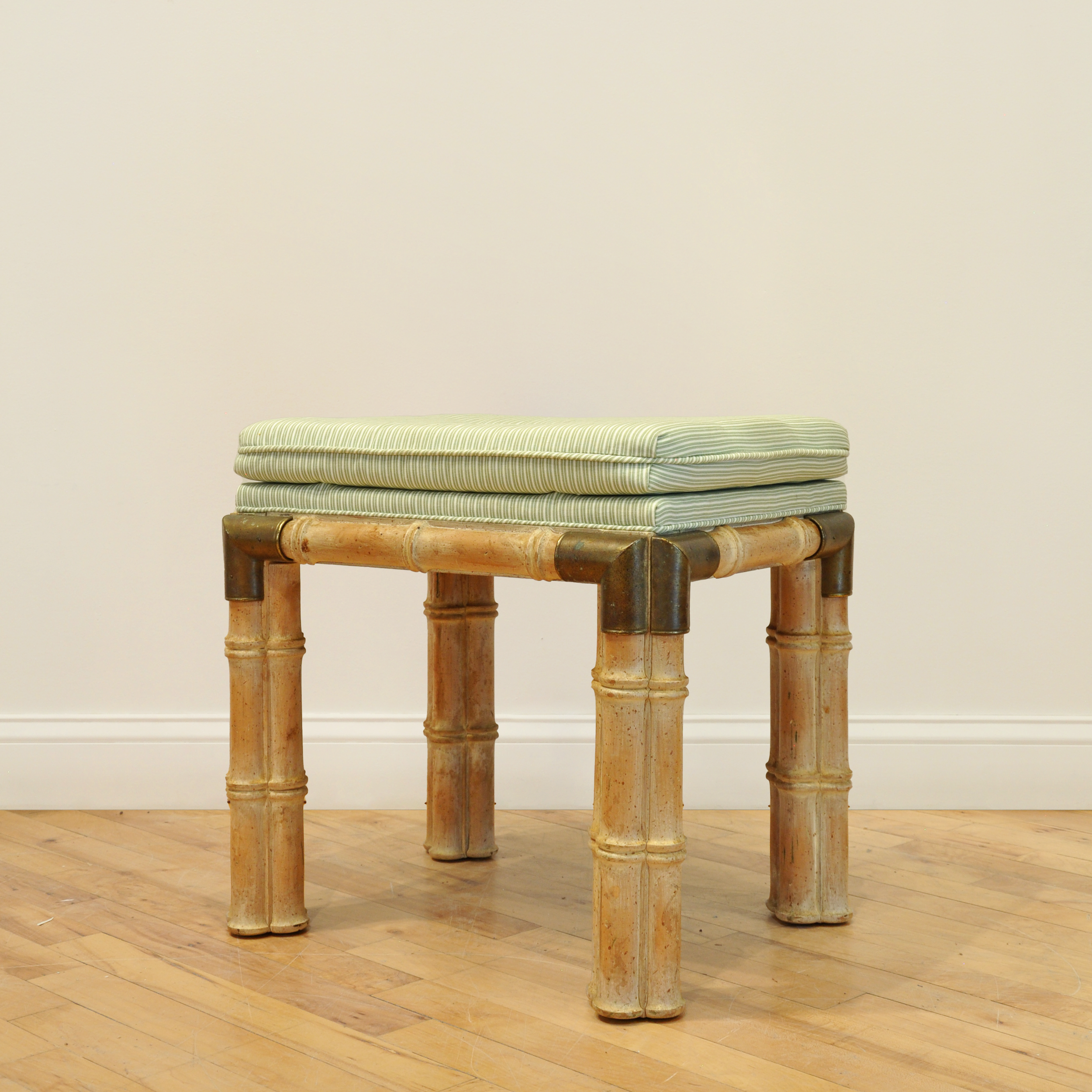 Mid Century Campaign Style Faux Bamboo Stool