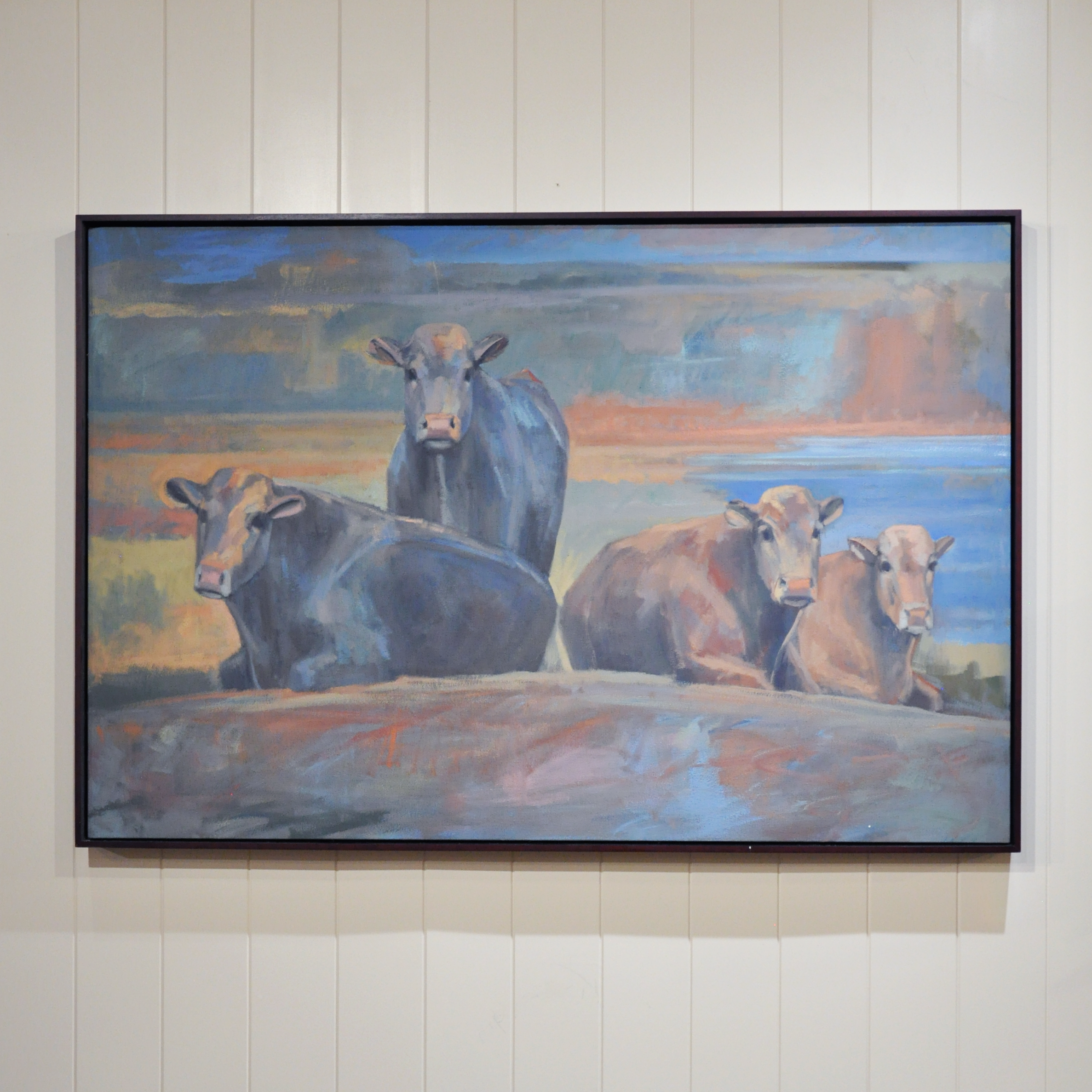 George A. Peterson (American, 1943-2008), Four Cows, Oil on Canvas, Frame: 55” x 37”
