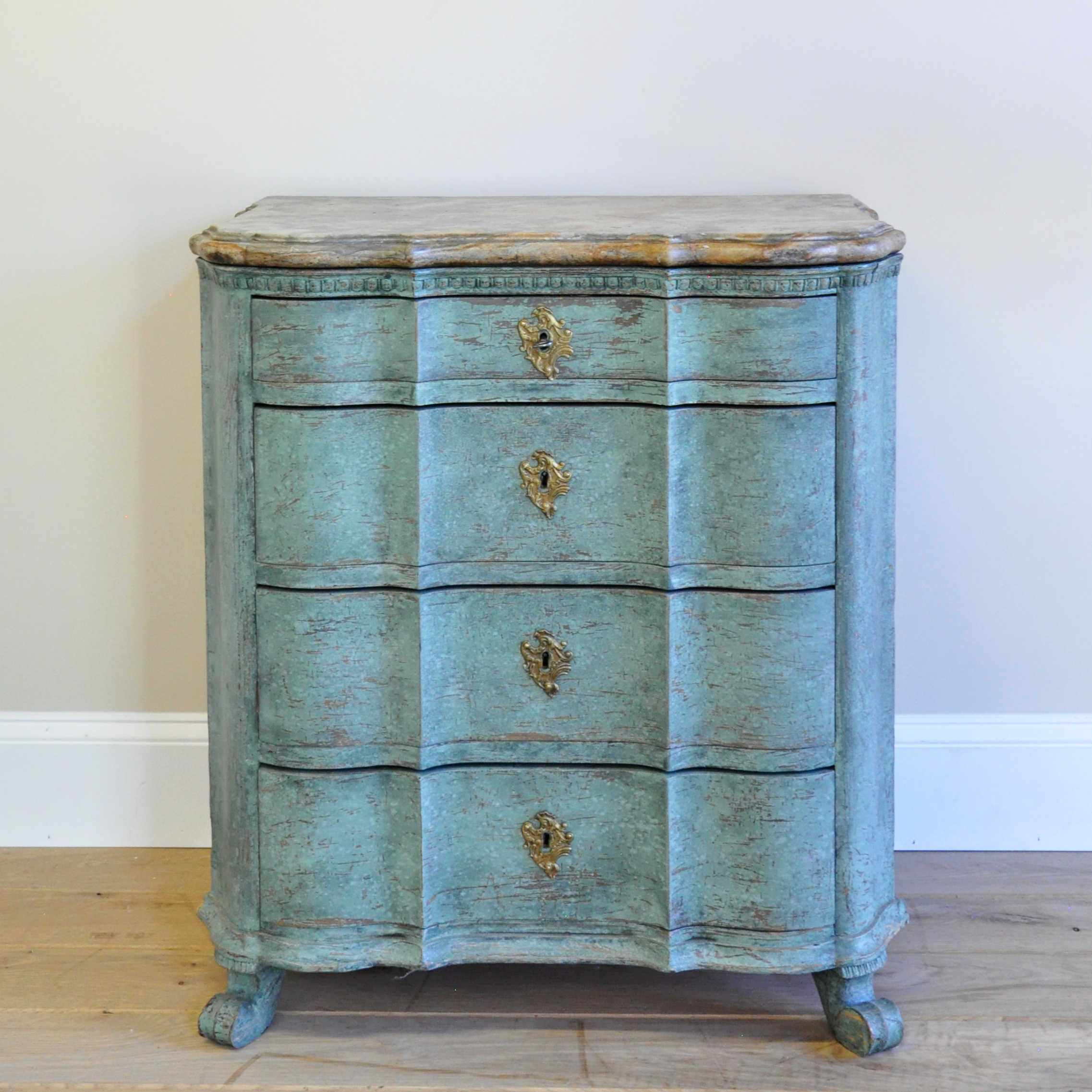 Swedish Turquoise  Block Front Baroque Commode