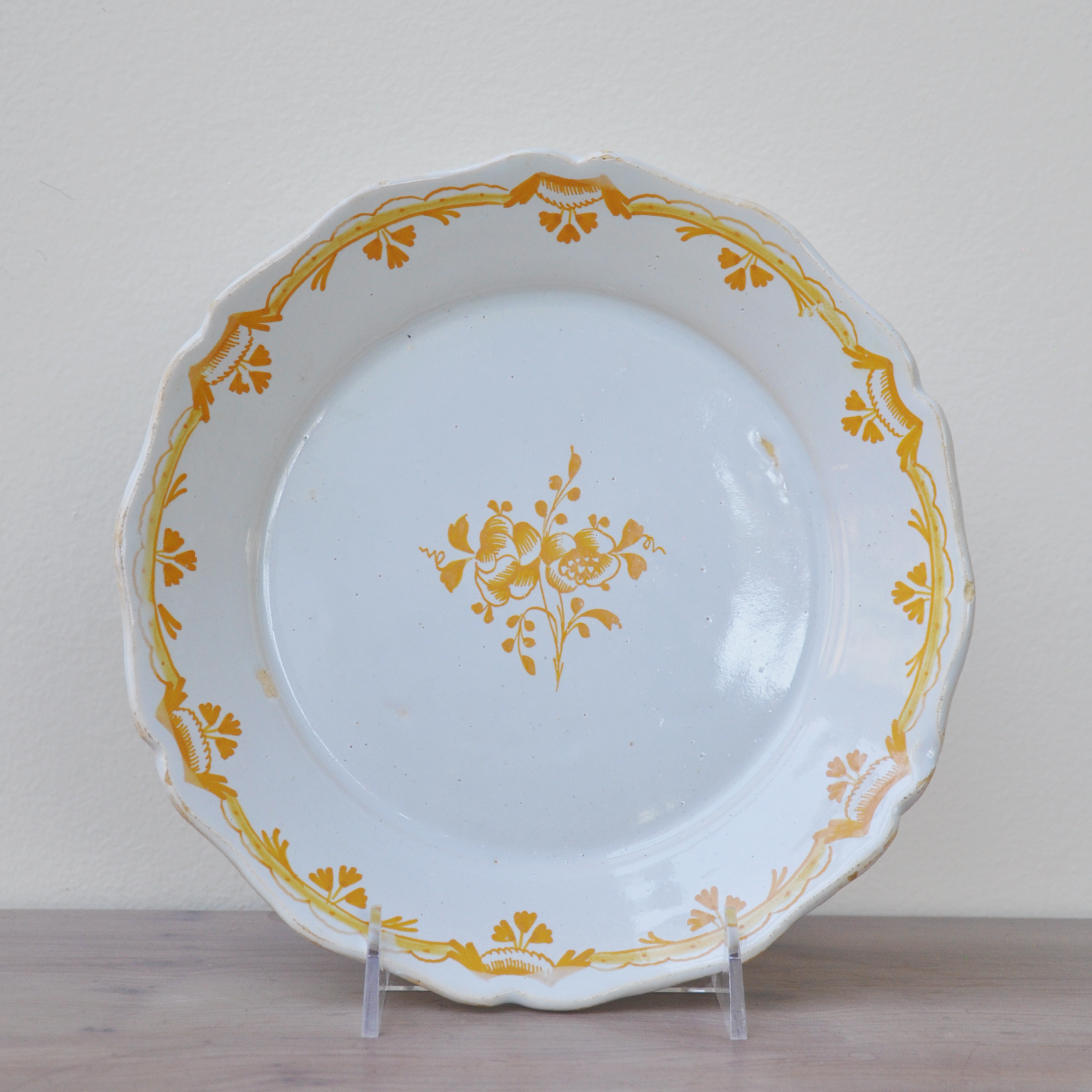 French Faience Plate with Yellow Floral Decoration from Moustiers