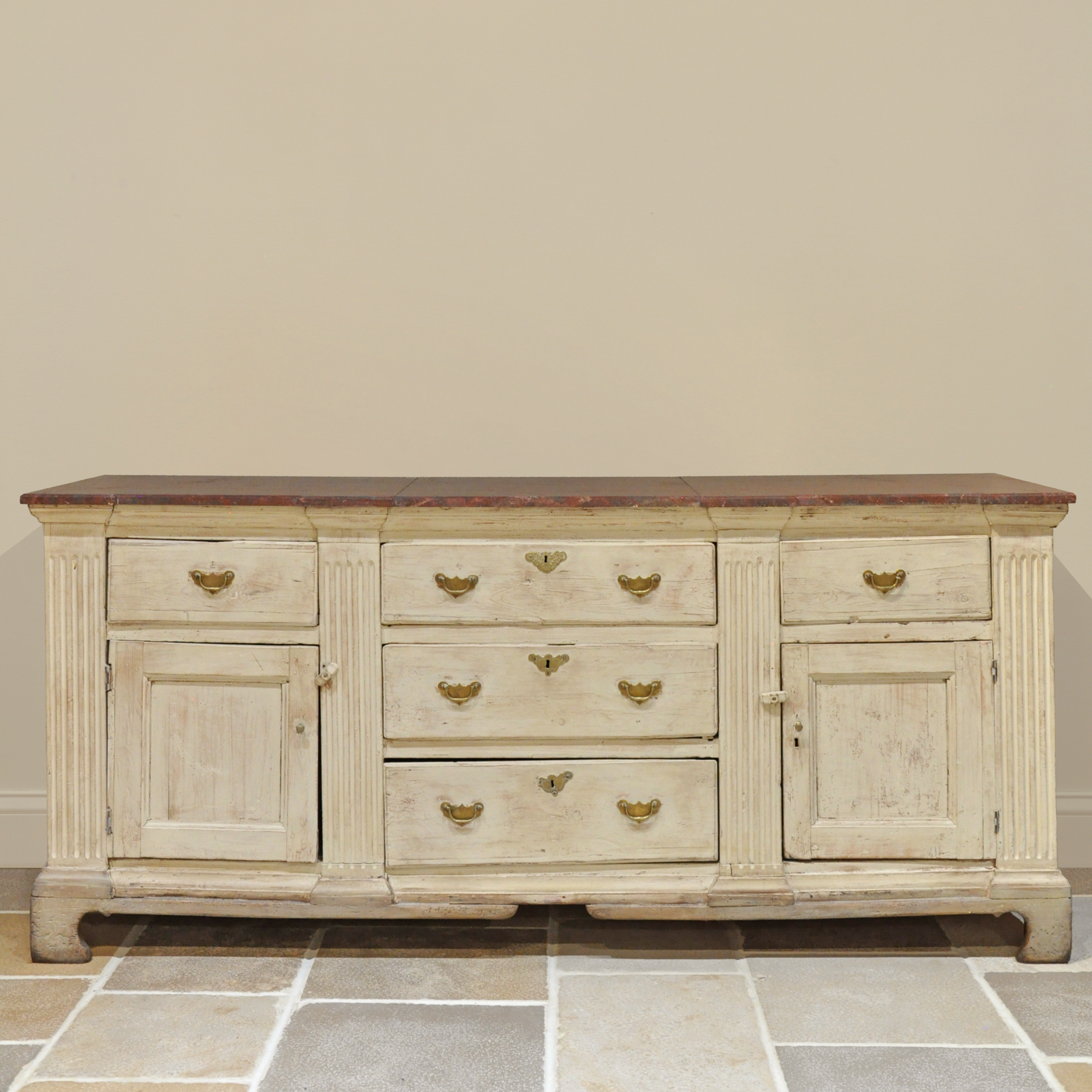 Painted Georgian Welsh Sideboard, Circa 1790 with Contemporary Conforming Spanish Red Marble Top