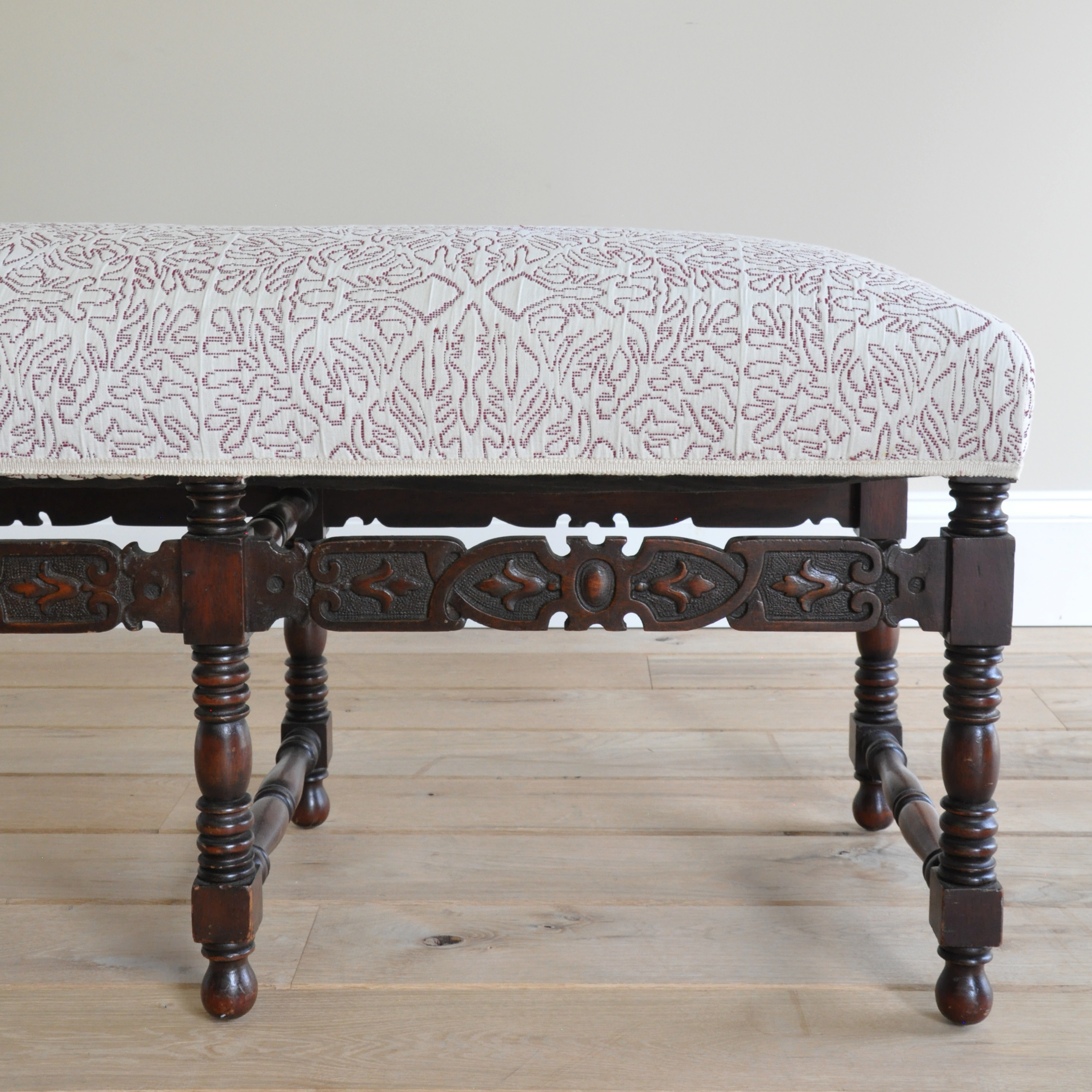 19th Century English Jacobean Style Carved Wood Bench