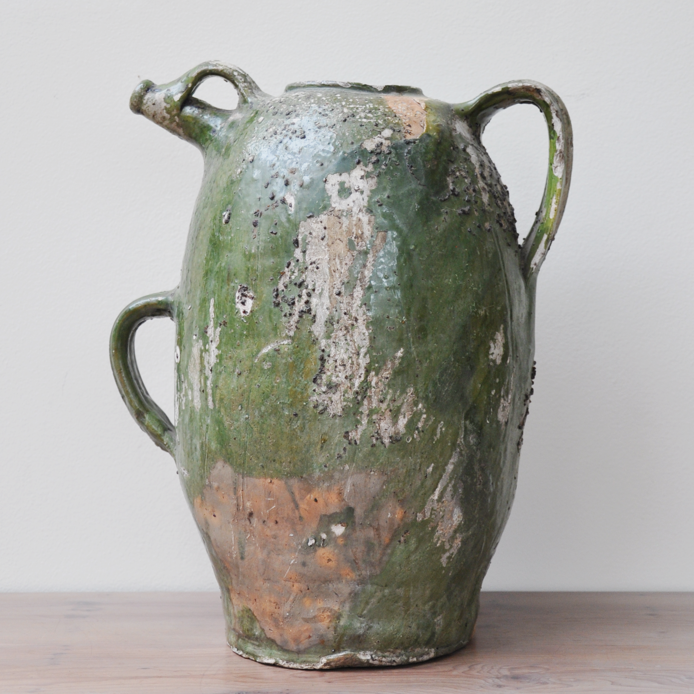 18th Century Valencian Terracotta Water Jug with Green Glaze