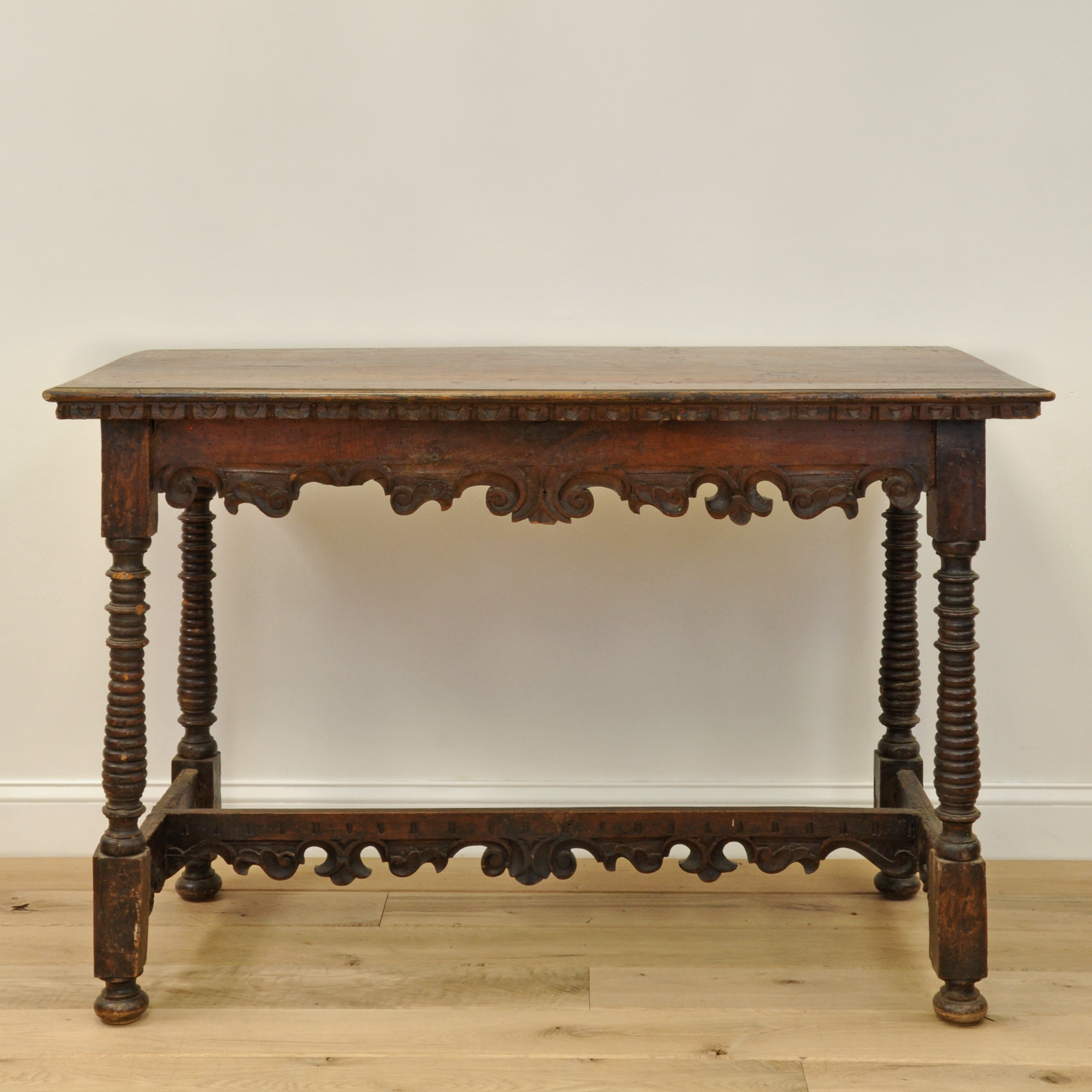 Late 17th Century Spanish Carved Walnut Table with Turned Legs