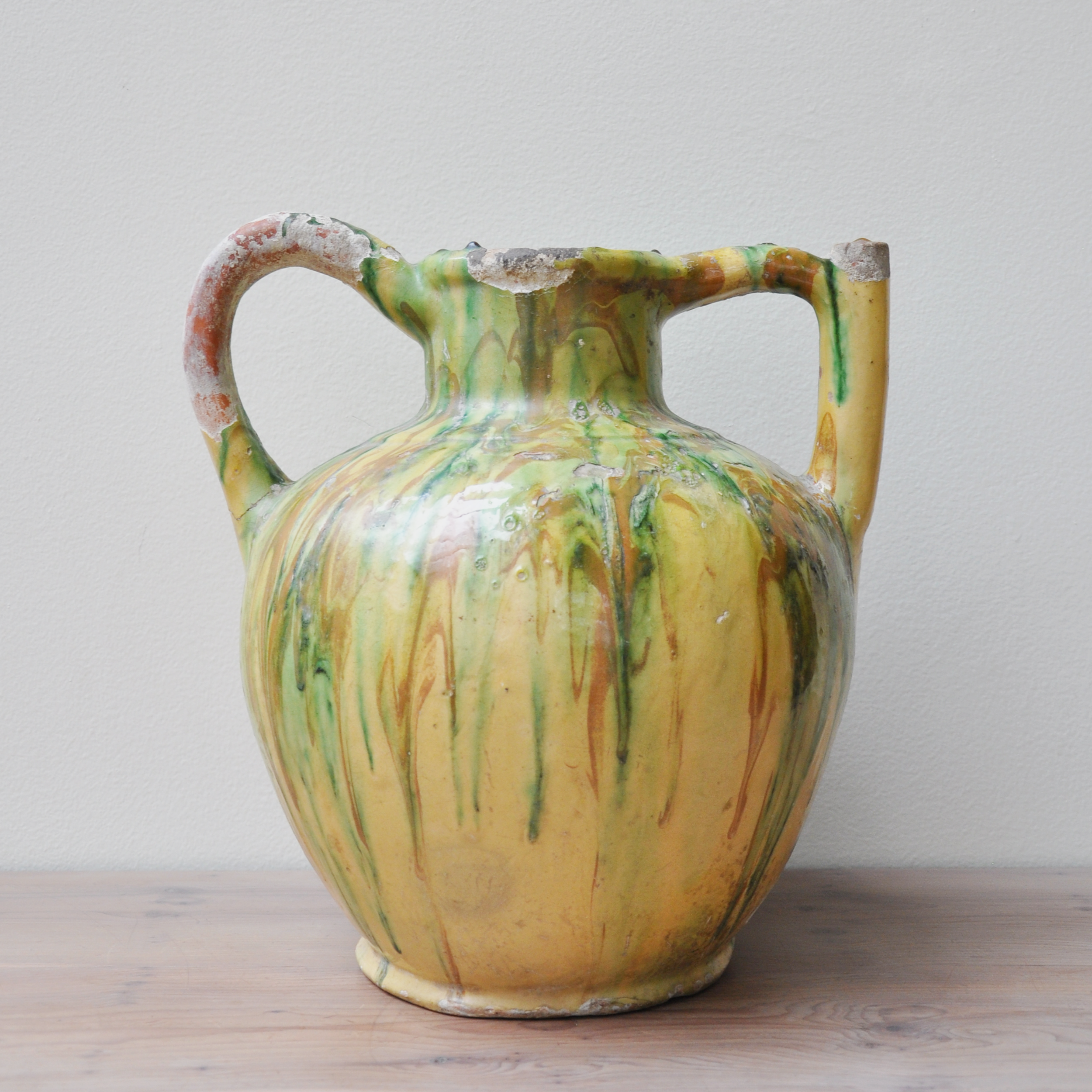 18th Century Spanish Jug with Blended Green and Yellow Glaze