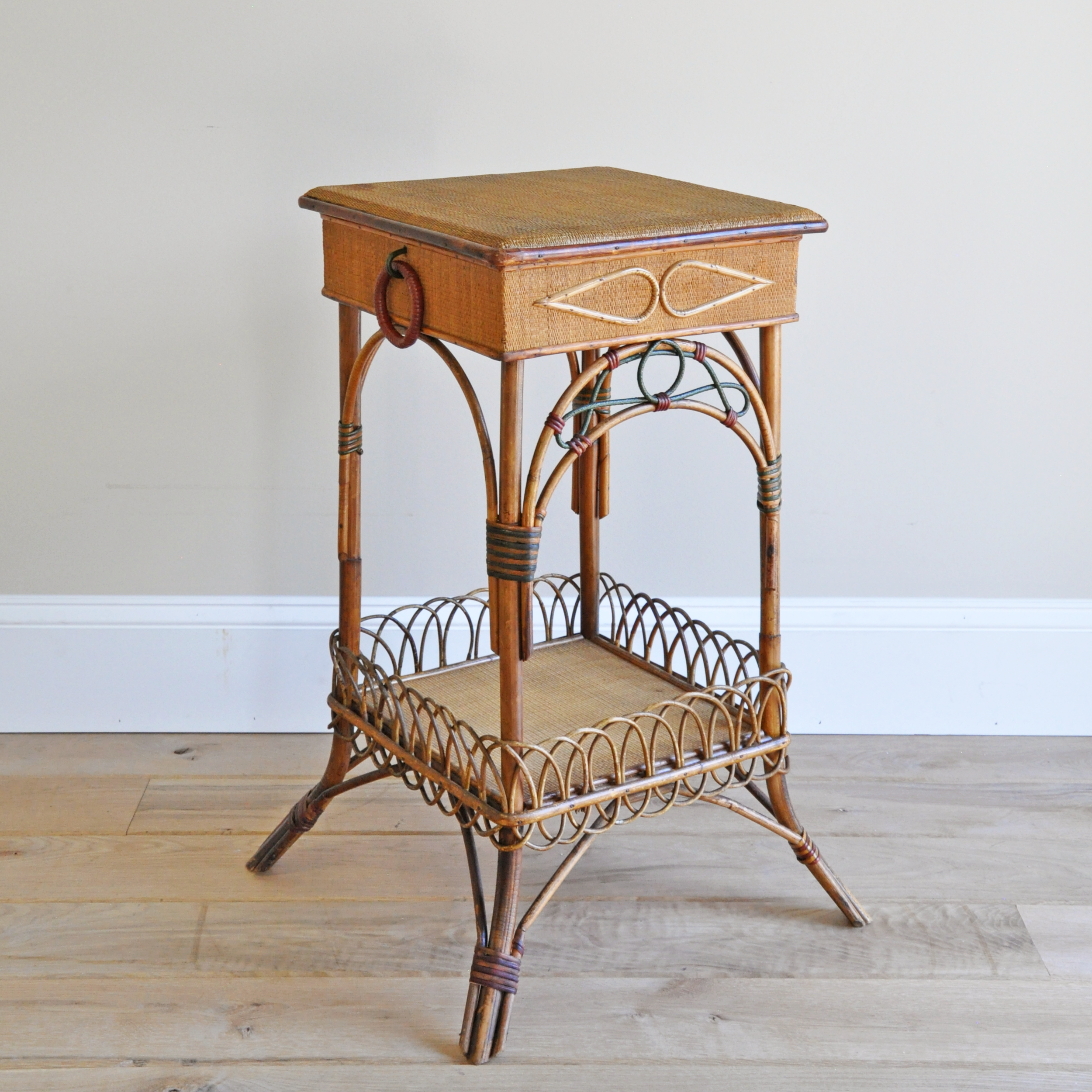 Late 19th-Early 20th Century French Rattan Sewing Table