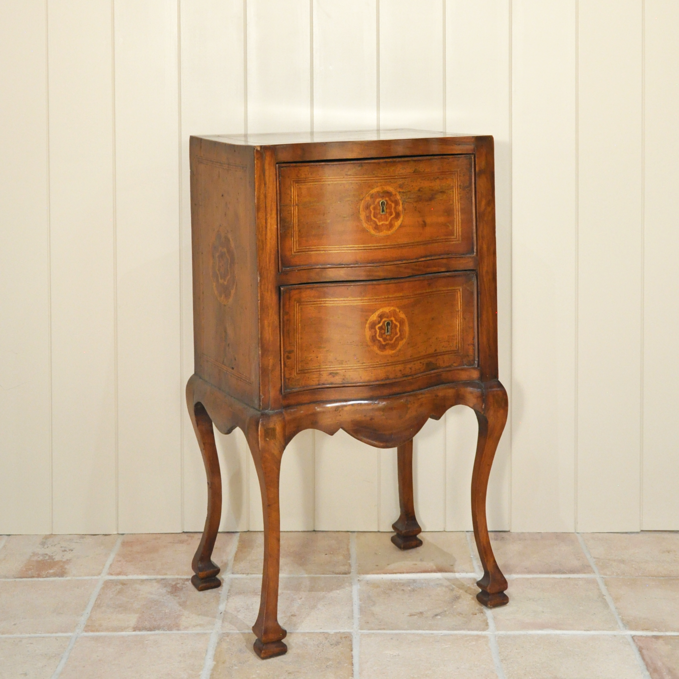 18th Century Venetian Walnut Comodino with Marquetry Inlay