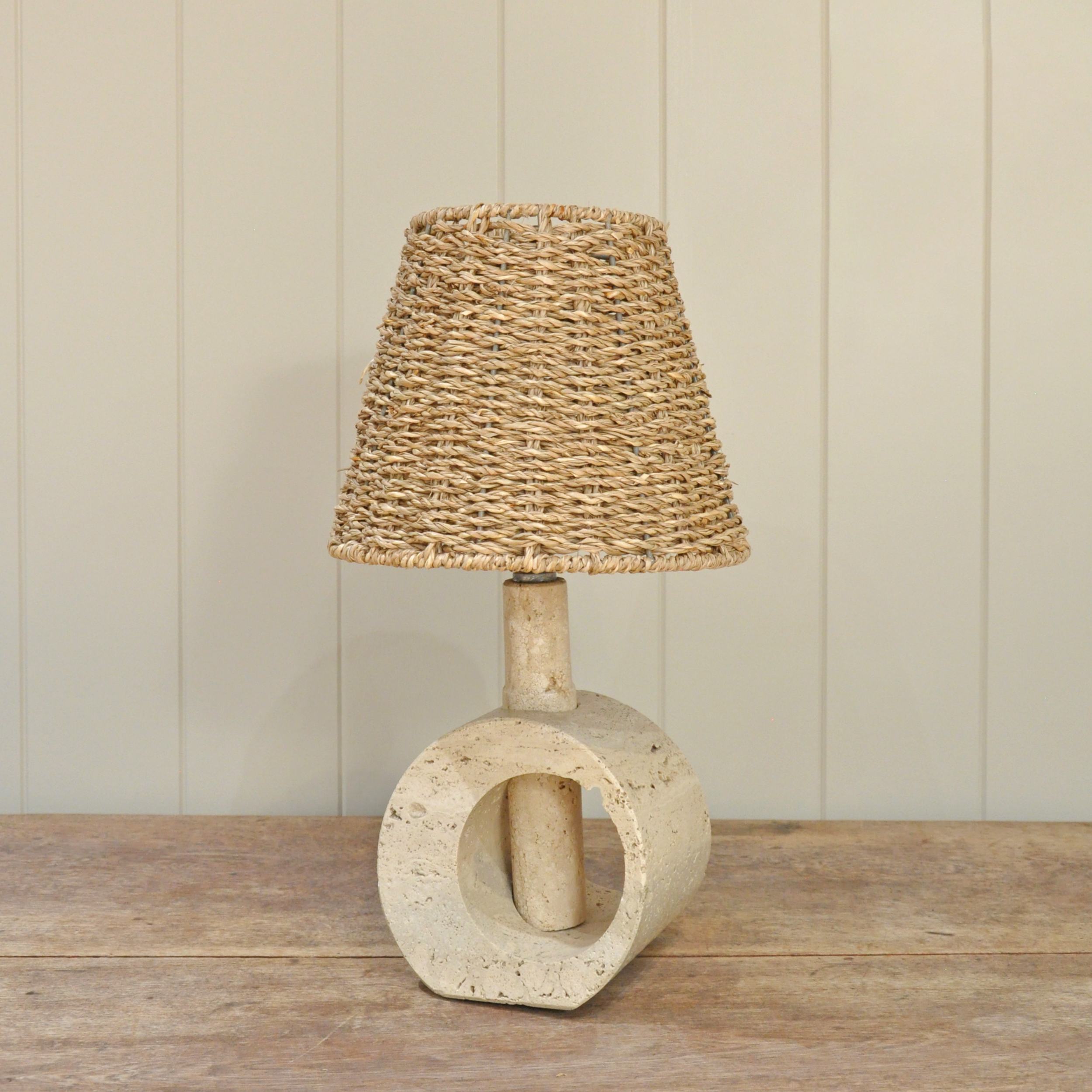 French Brutalist Travertine Lamp