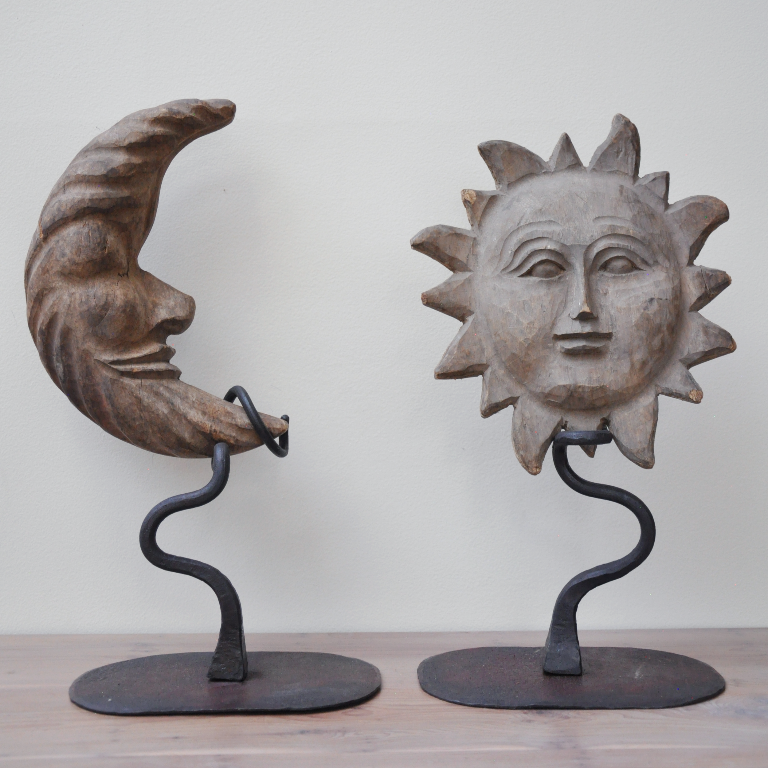 Set of Early 20th Century Italian Sun and Moon Carvings