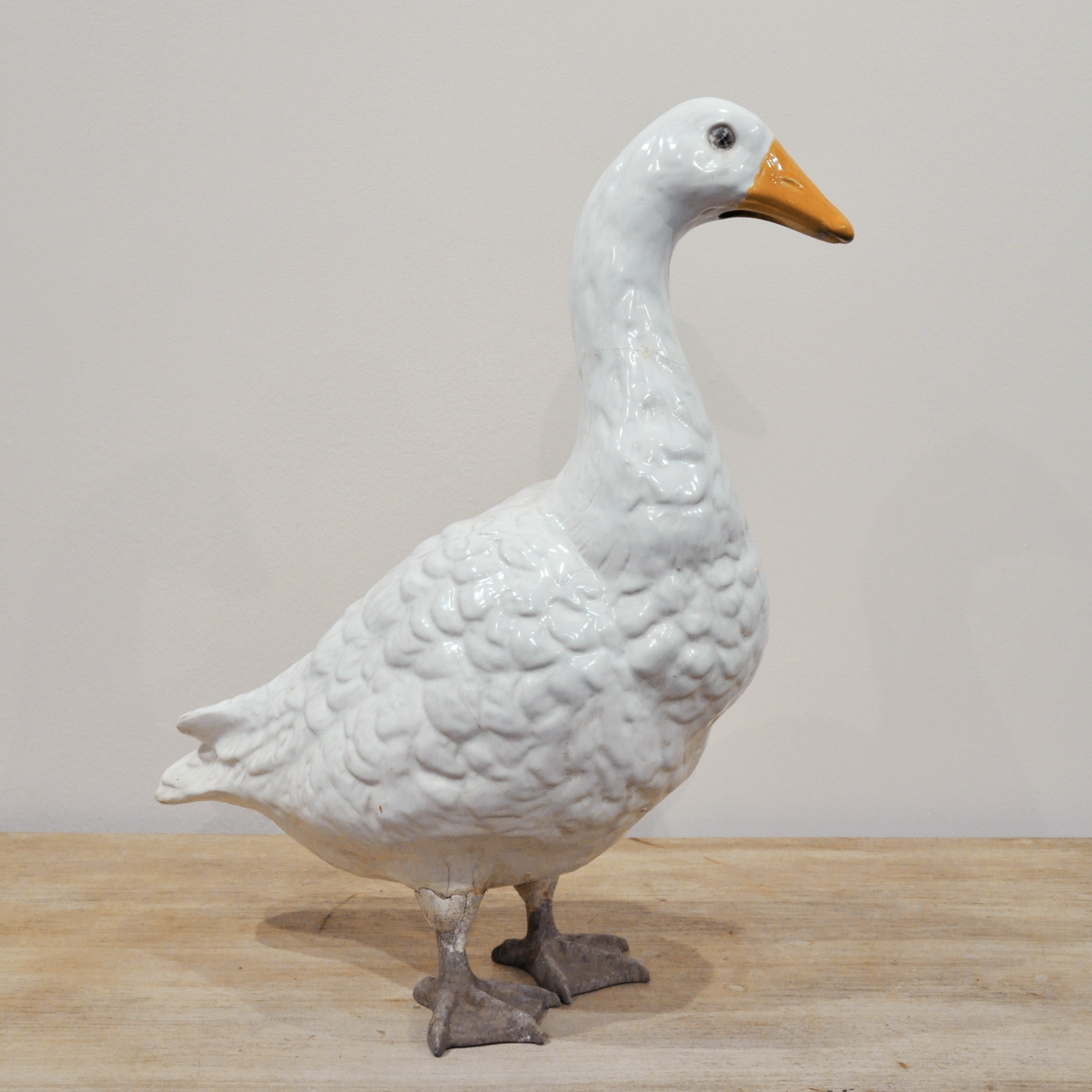 Early 20th Century Bavent Goose with Tin Glaze, Glass Eyes, and Iron Feet