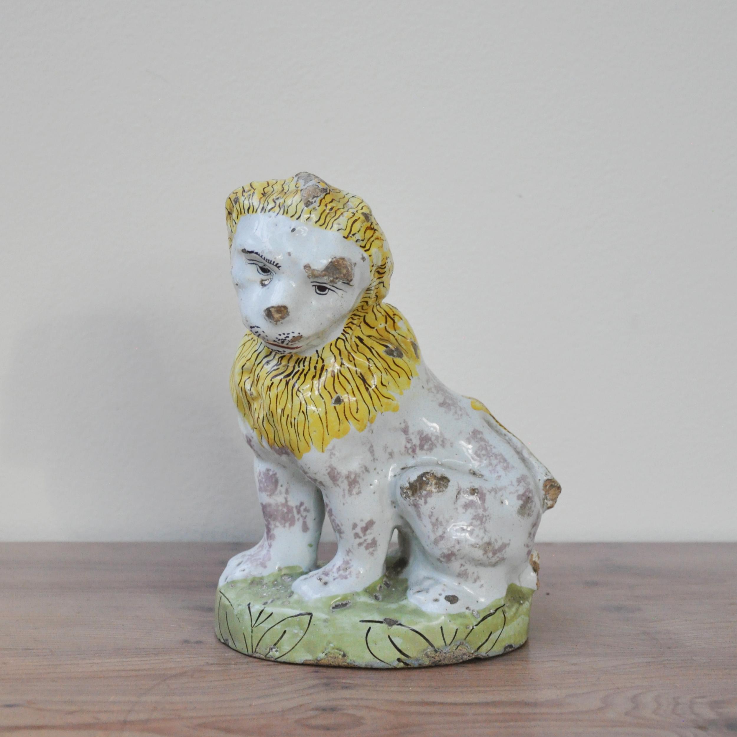 18th Century Brussels Faience Figure of a Seated Lion