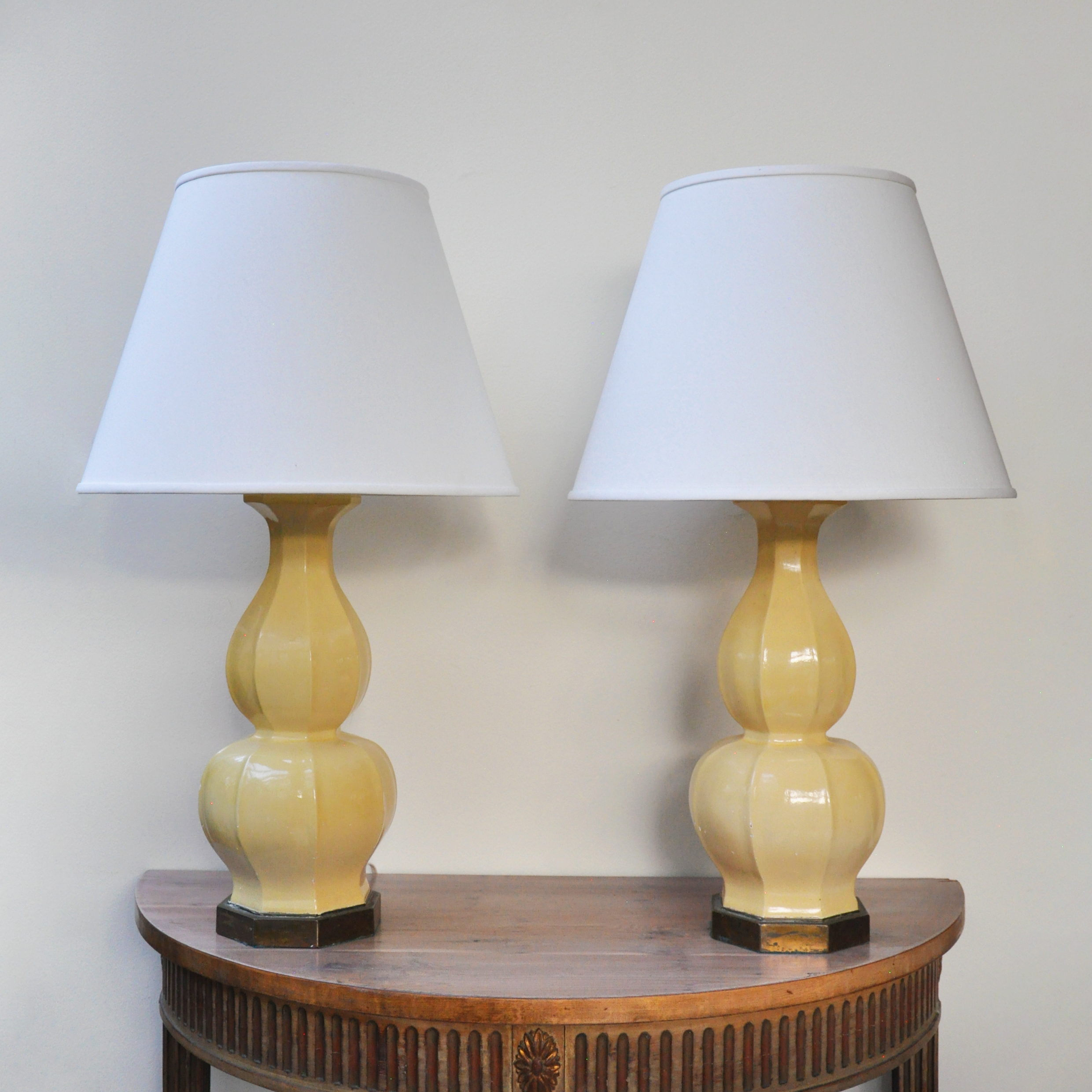 A Pair of Vintage Lacquered Wood Faceted Gourd Lamps