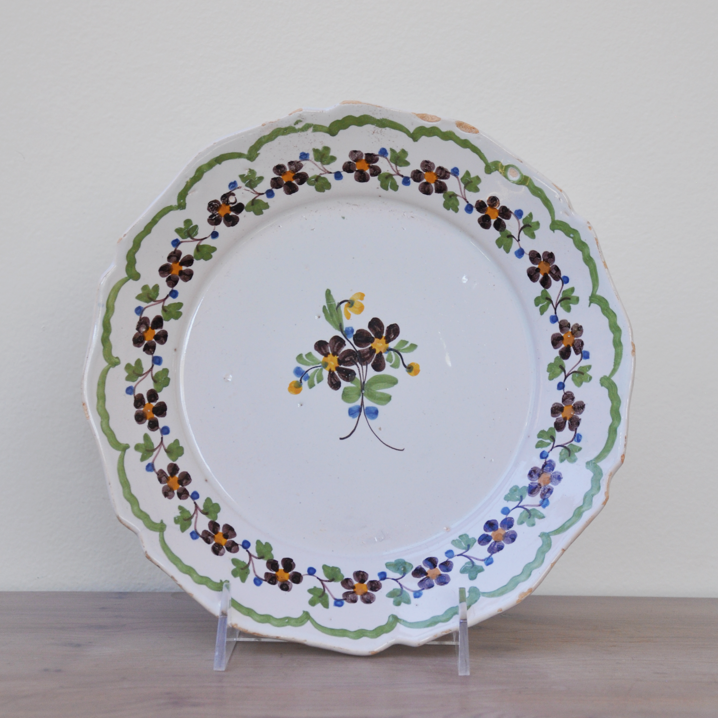 French Faience Plate with Plum Flowers