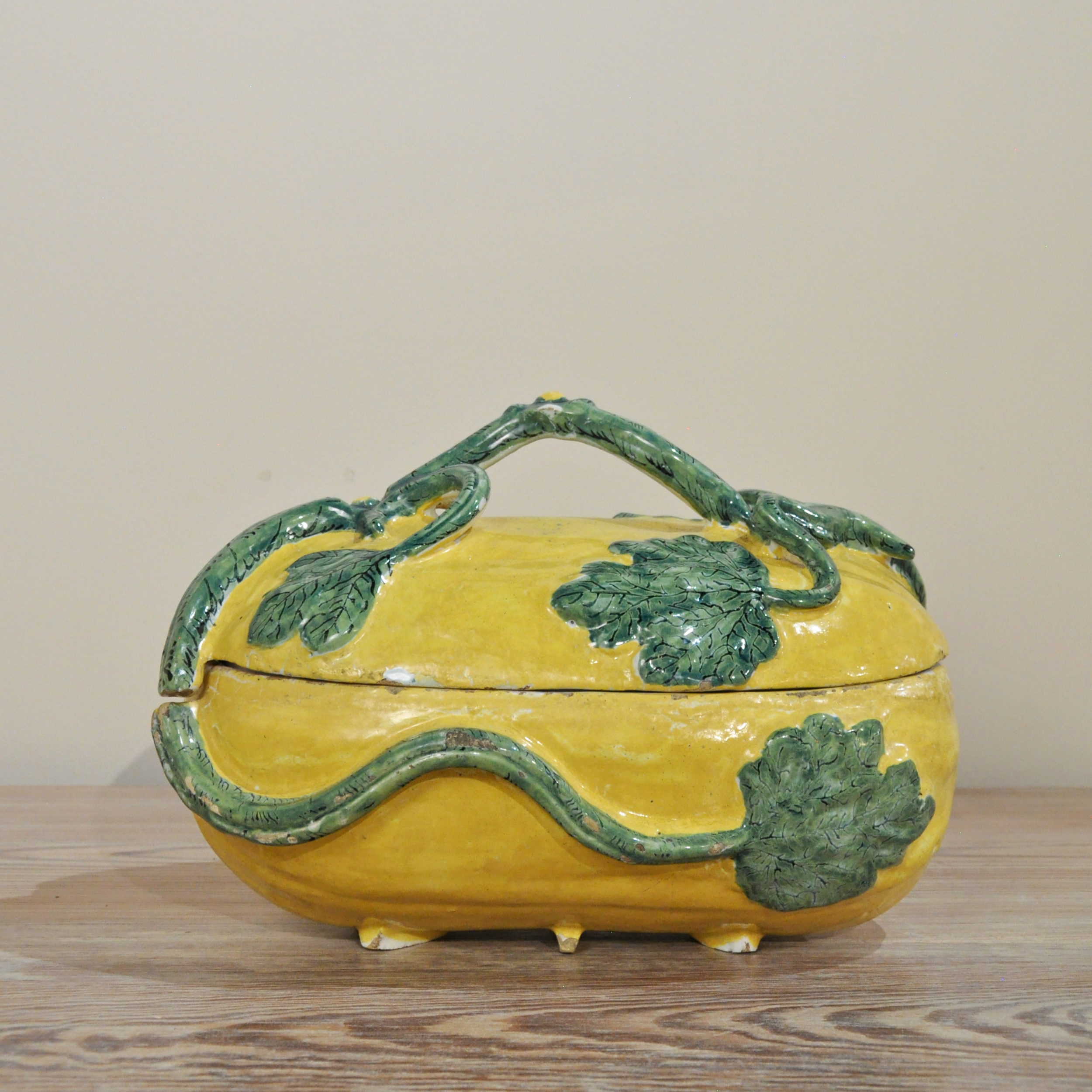 Late 18th-Early 19th Century Northern European Faience Melon Tureen with Moulded Vine Handle