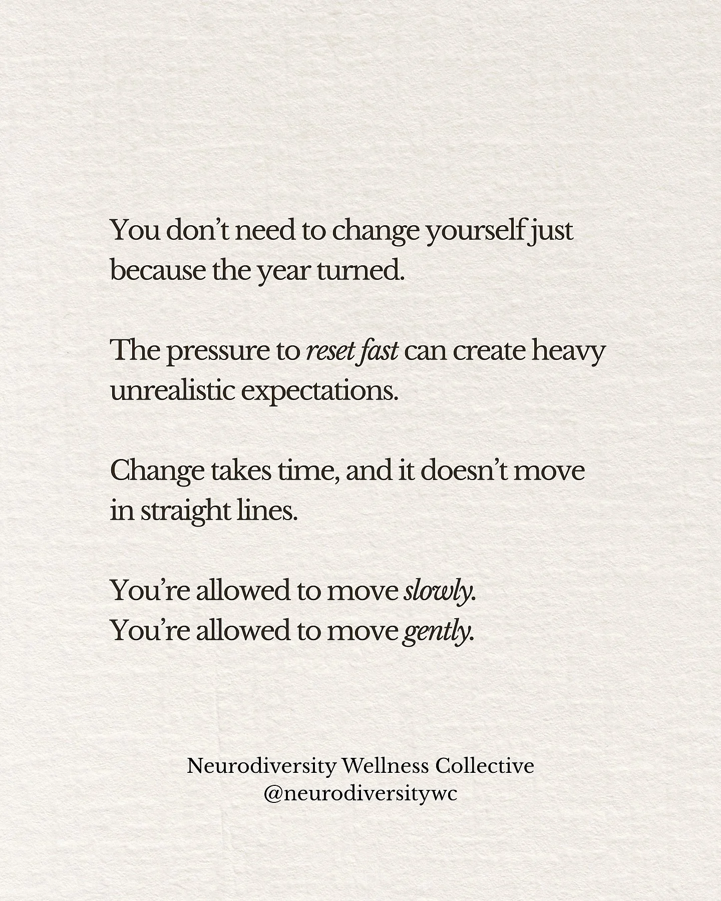 ✨ A gentle reminder as the year begins. 

January often comes with pressure to reset, improve, and move faster. If that feels heavy, you&rsquo;re not alone. Change rarely happens overnight, and it doesn&rsquo;t follow straight lines.

#GentleReminder