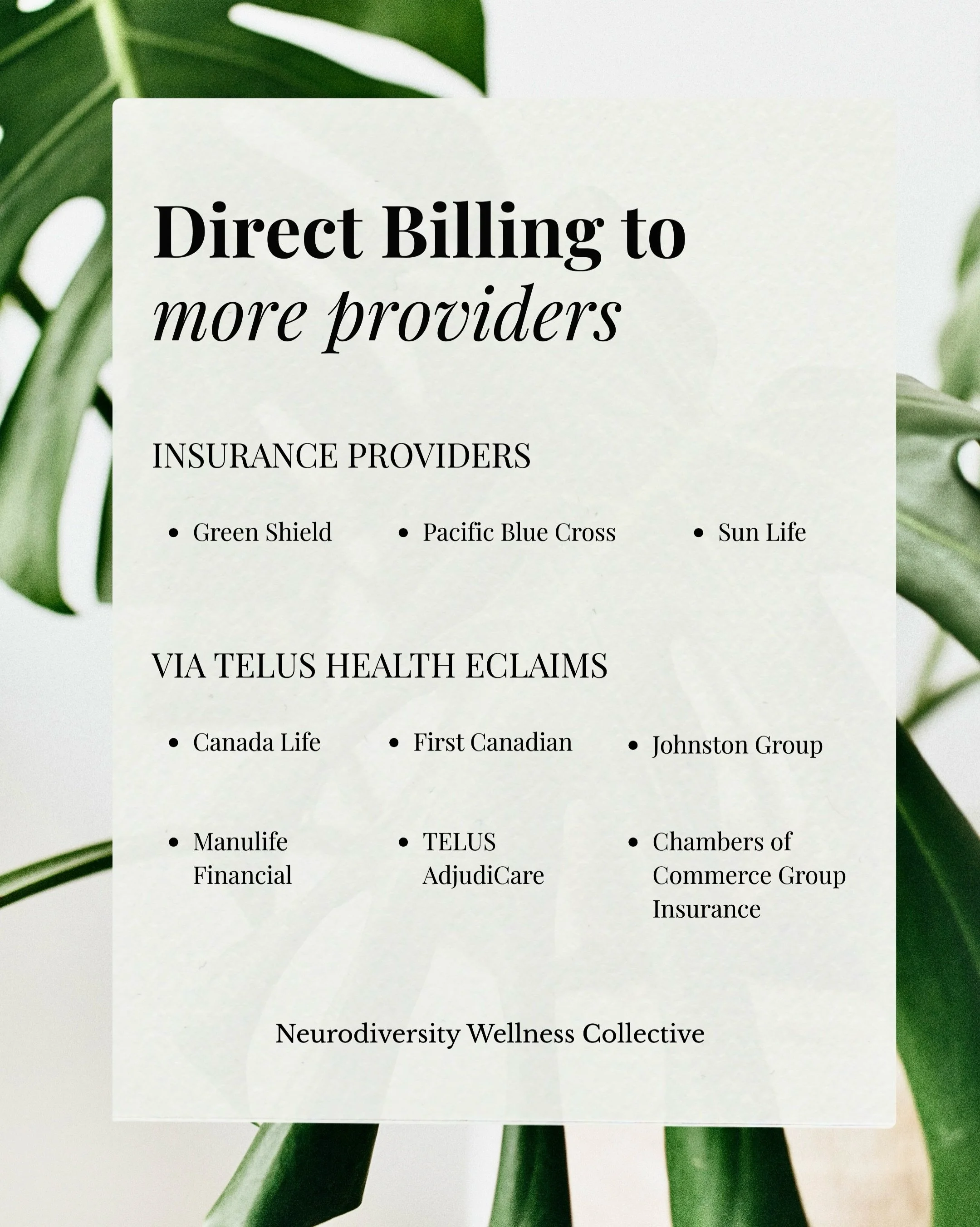 ✨ We&rsquo;ve expanded our direct billing options to include more insurance providers and through TELUS Health eClaims!

#DirectBilling #TelusHealth #eClaims #InsuranceBilling