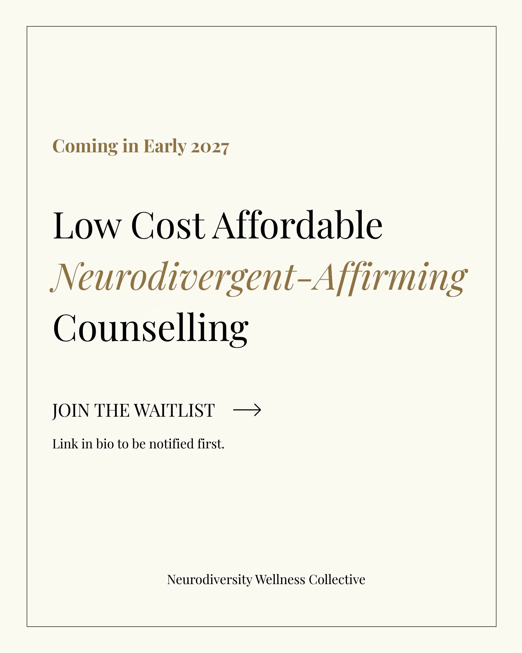 🌱 We&rsquo;re excited to offer affordable neurodivergent-affirming counselling beginning in 2027. 

Join the waitlist now via the link in bio.

#affordablecounselling #lowcostcounselling #counsellingBC #studenttherapist #canadiantherapist

_______

