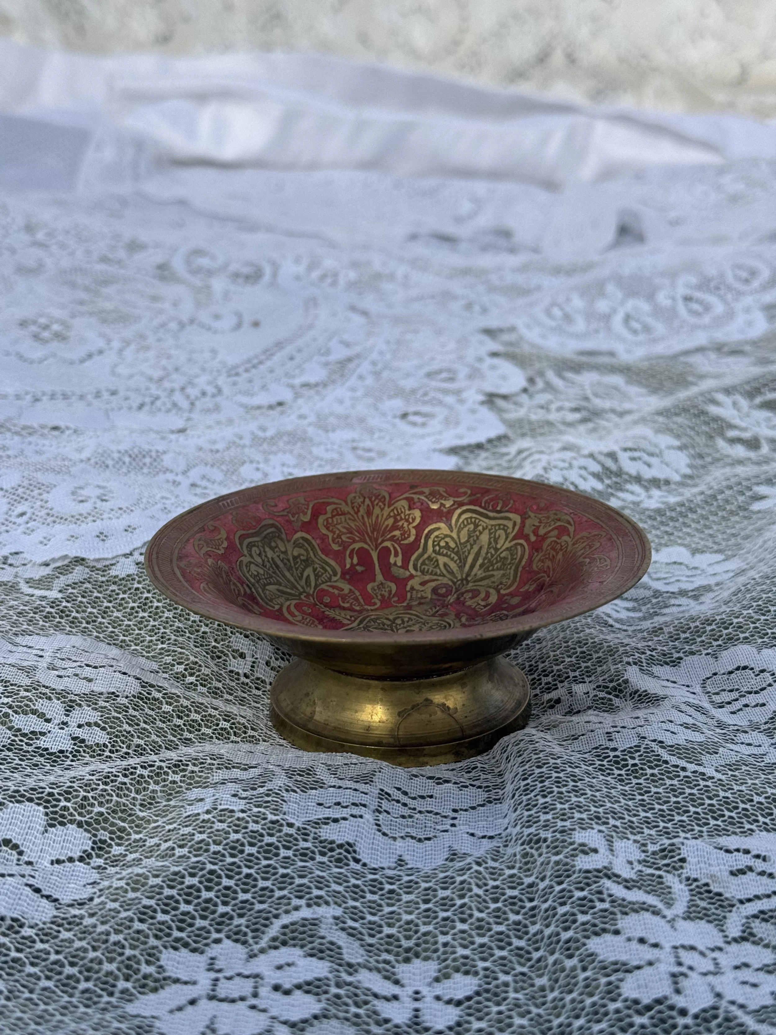 Small Painted Brass Footed Dish