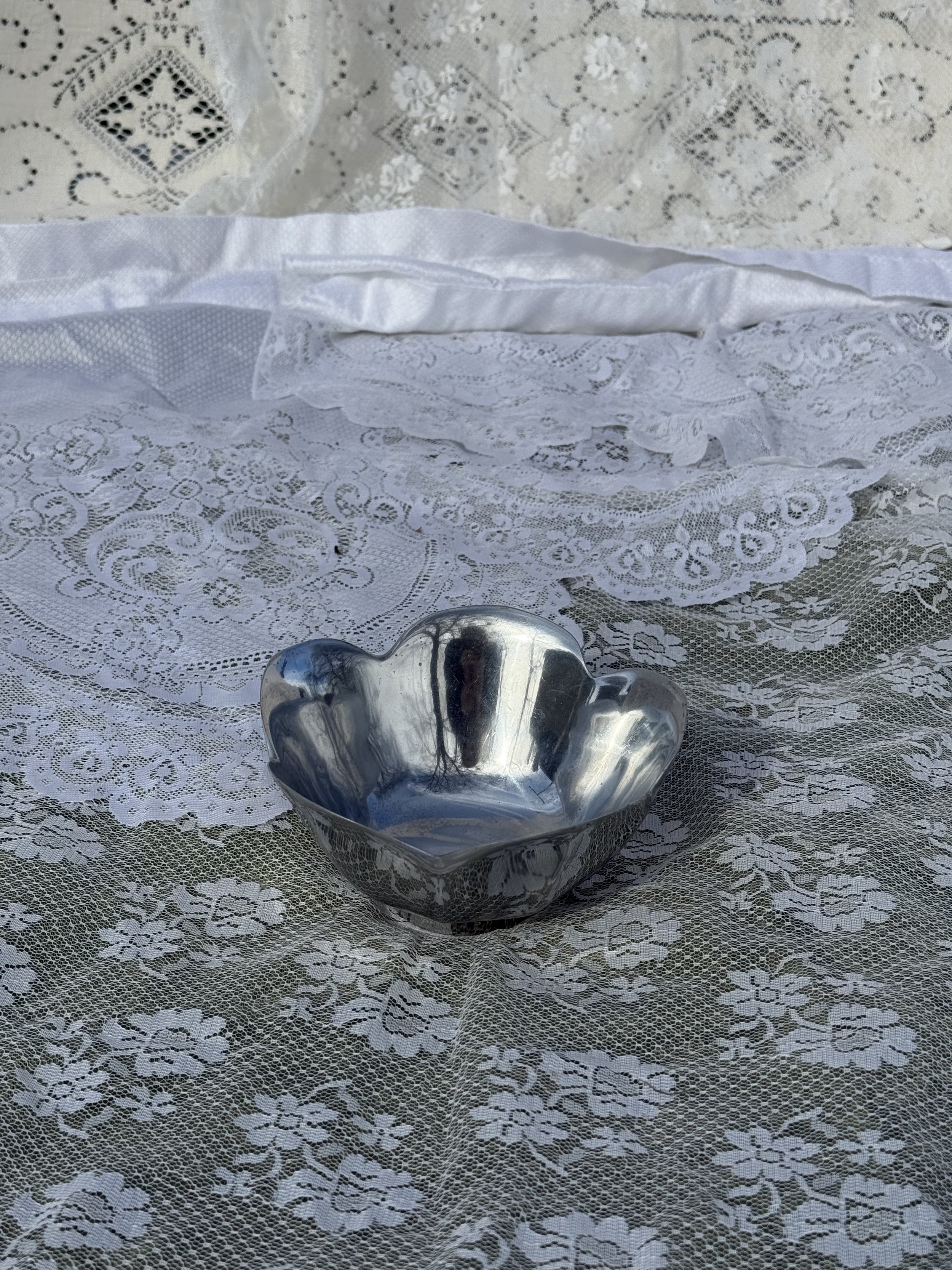 Small Pewter Floral Shaped Bowl