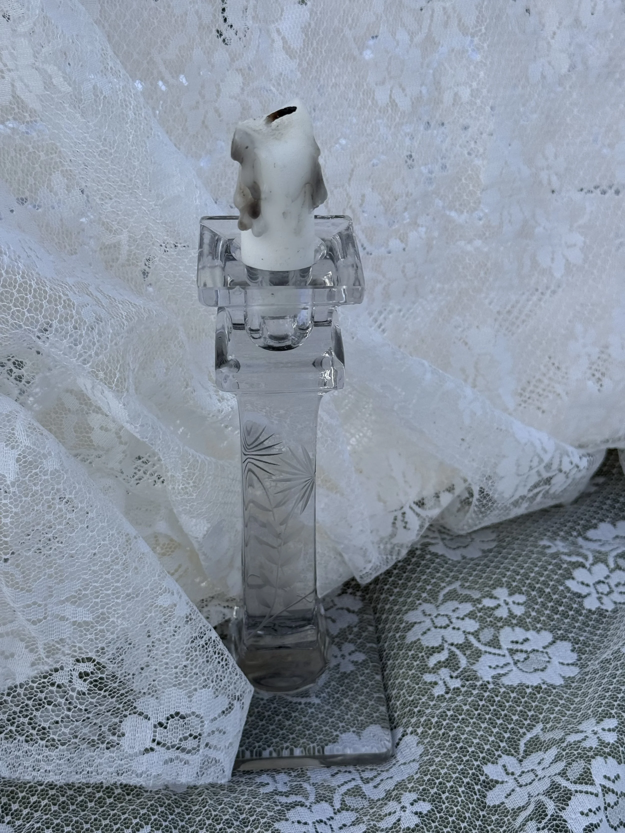 Etched Glass Candle Holder