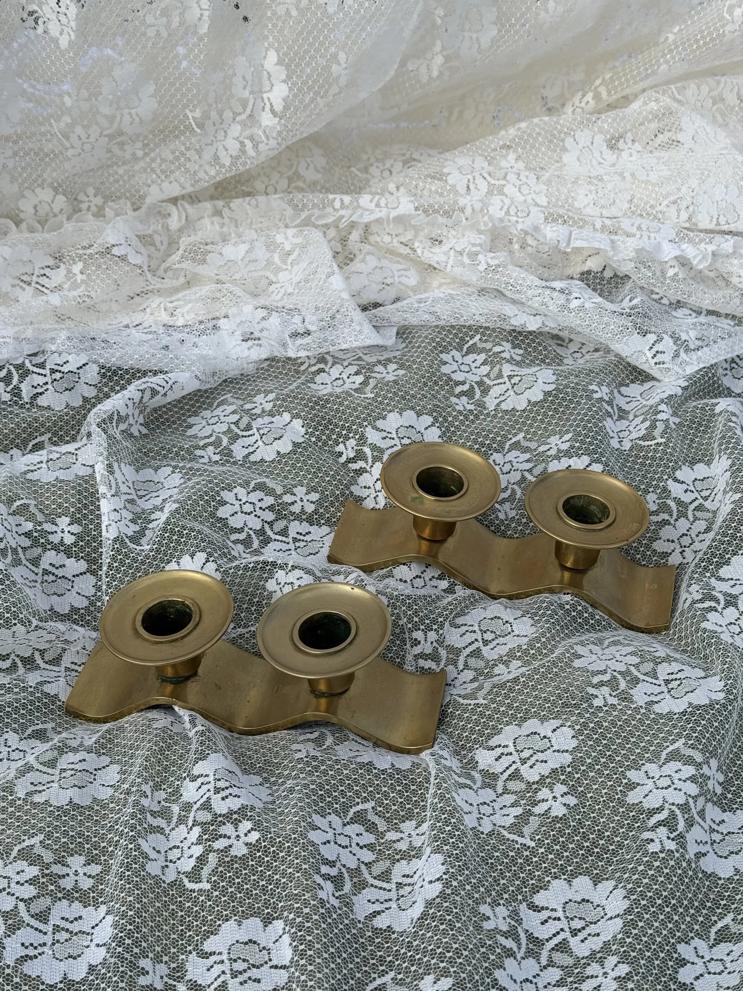 MCM Wavy Brass Candle Holders
