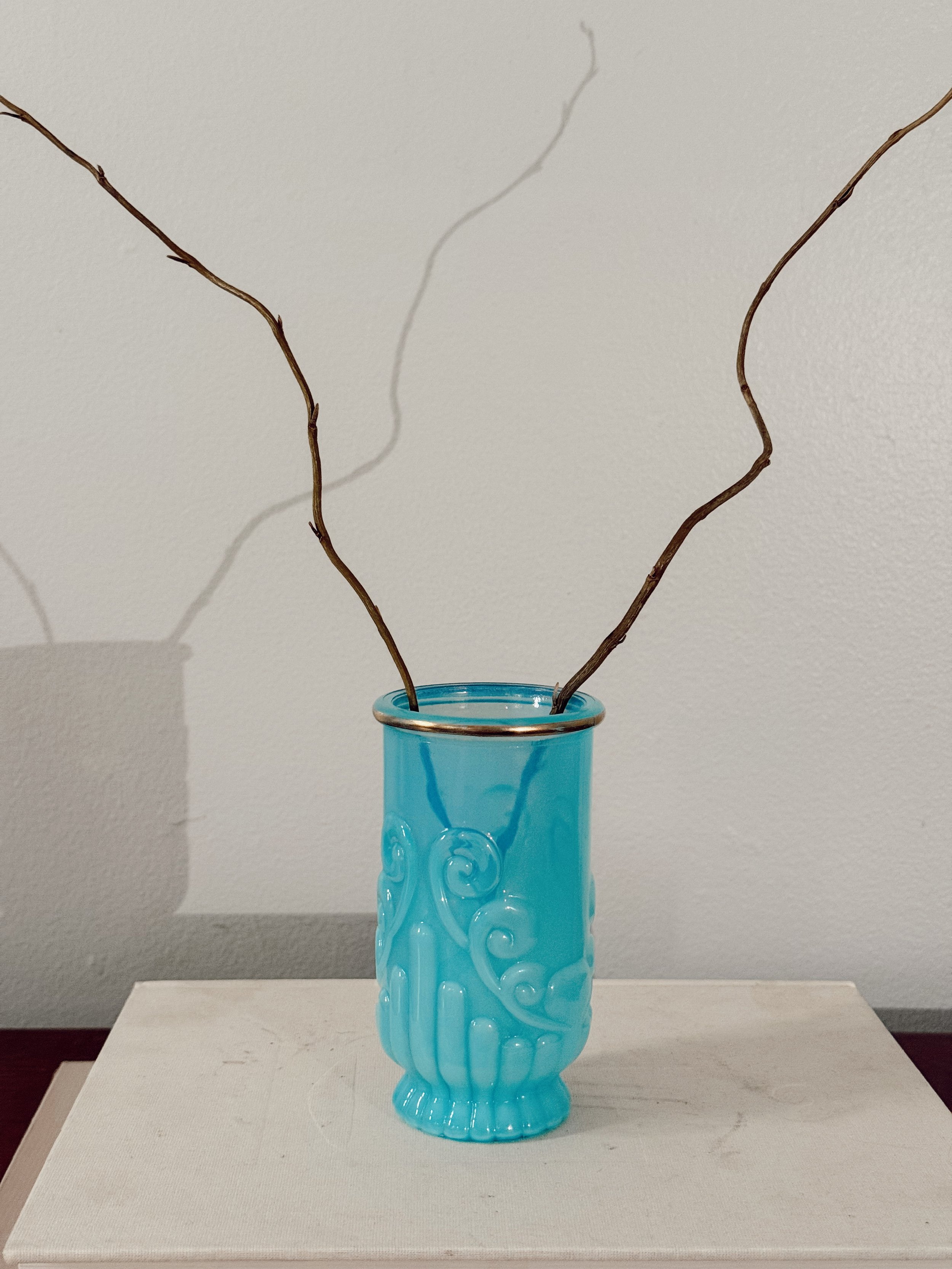 Frosted Blue Mid Century Glass Vase