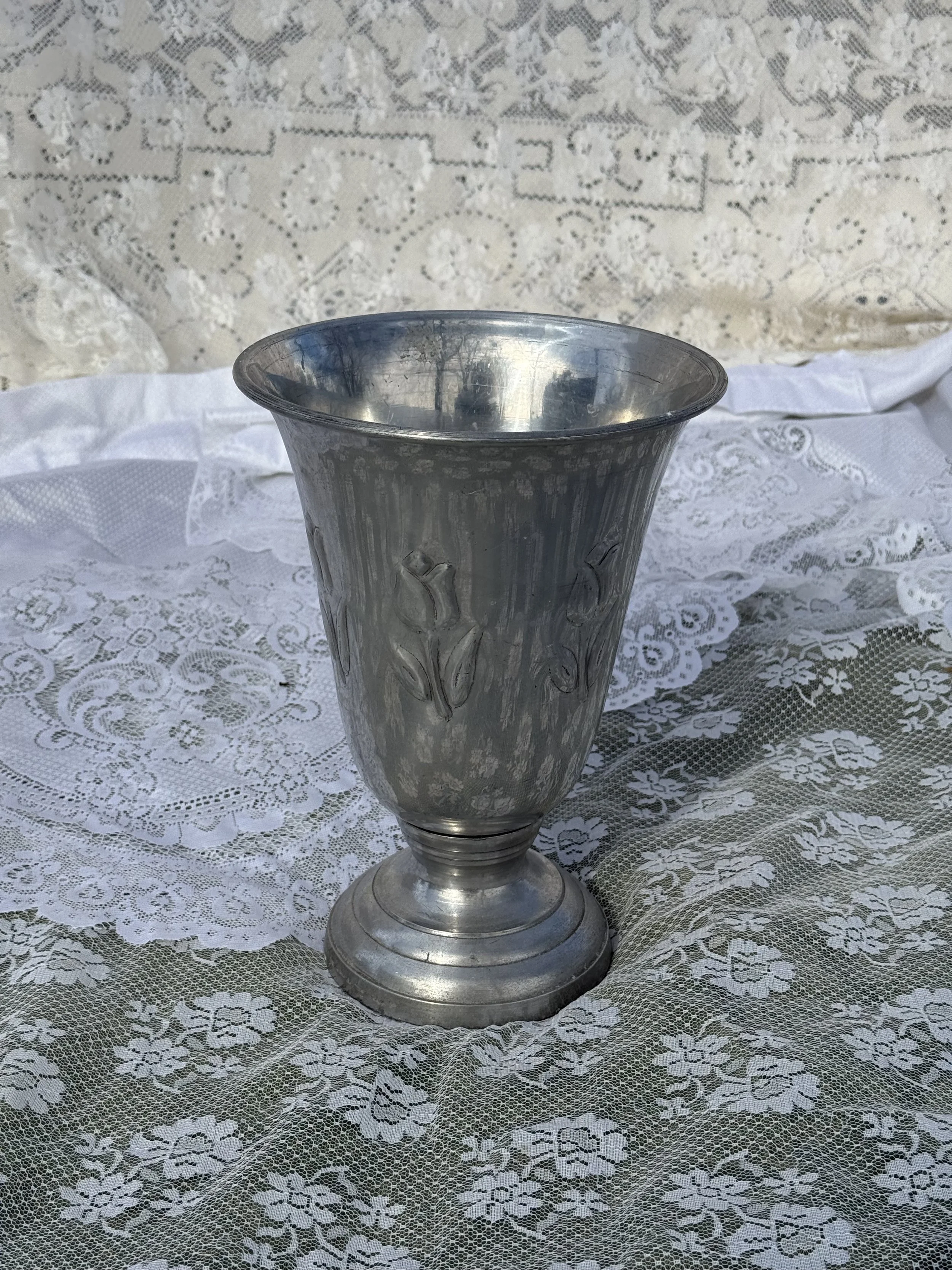 Large Pewter Floral Vase