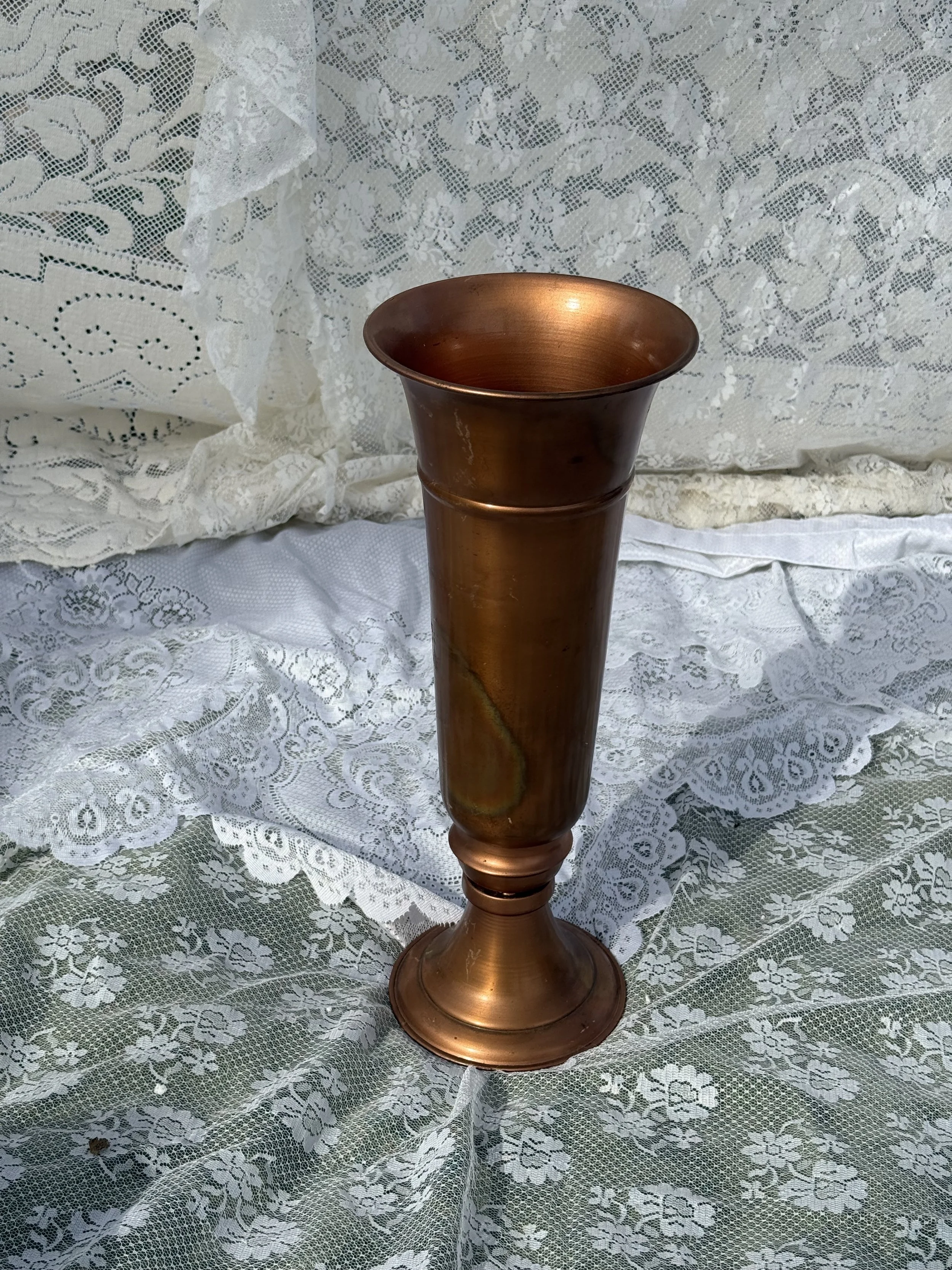 Large Copper-Colored Trumpet Vase or Umbrella Stand