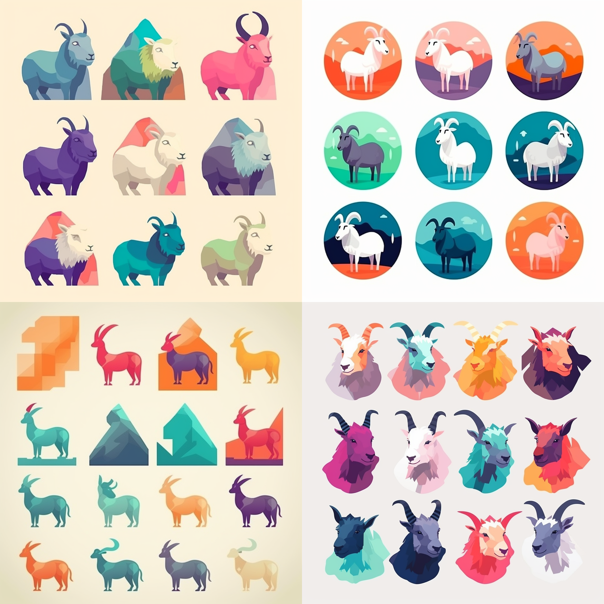 cute mountain goat icon set no background vivid colors minimalistic --s 350 --v 5