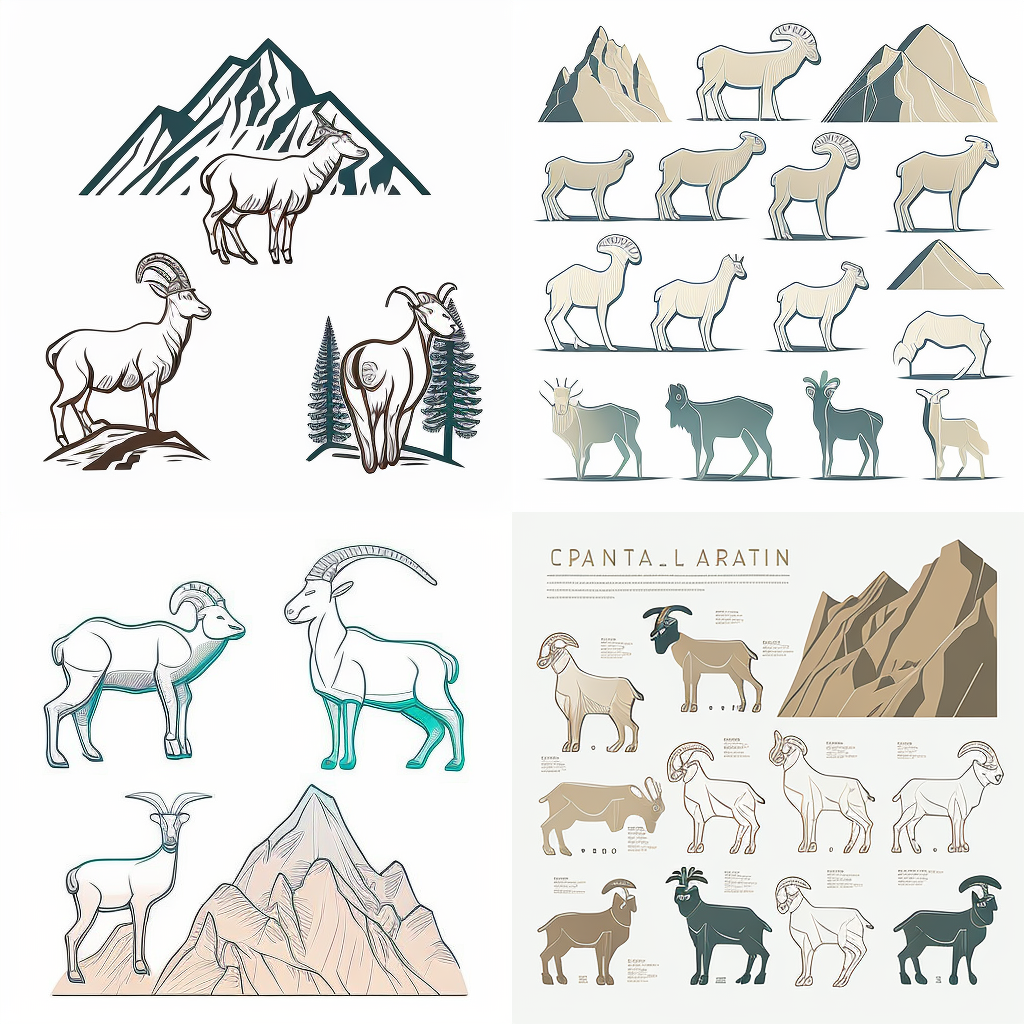 mountain goat icons, line style, white bg