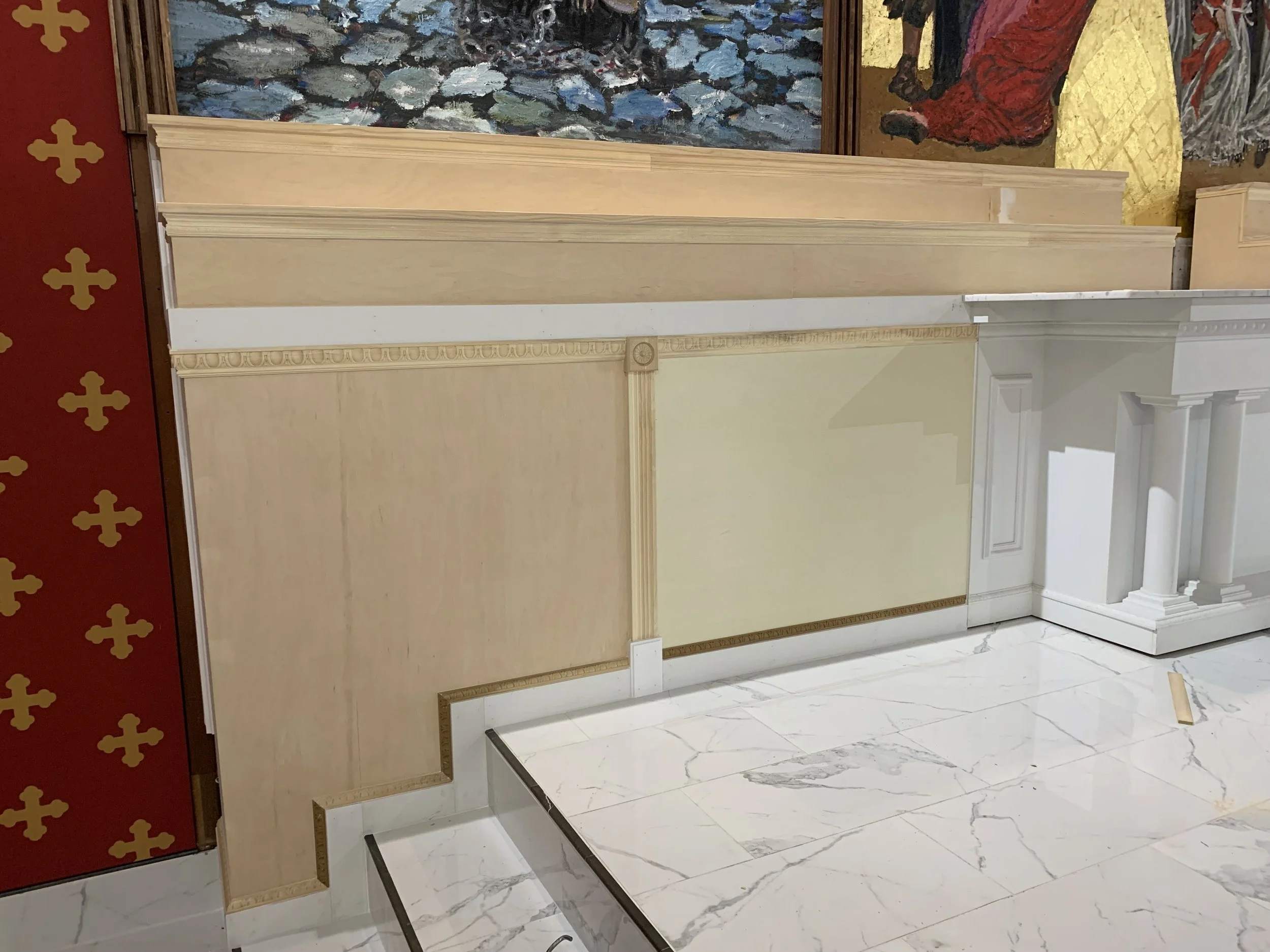 Built custom wood shelves for Altar extension at Epiphany of Our Lord Catholic Church in Tampa, FL