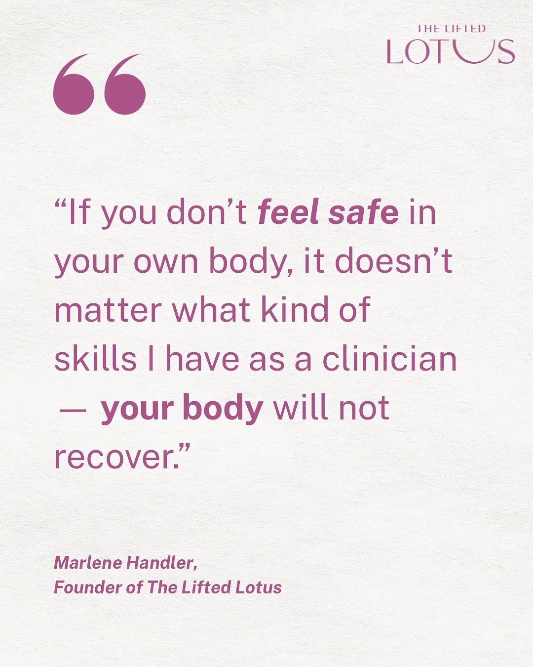 Healing isn&rsquo;t linear &mdash; and it isn&rsquo;t only physical⬇️

True recovery begins when you feel safe enough to let your body release, rebuild, and trust again.

At The Lifted Lotus, we&rsquo;ve created a space where that safety comes first 