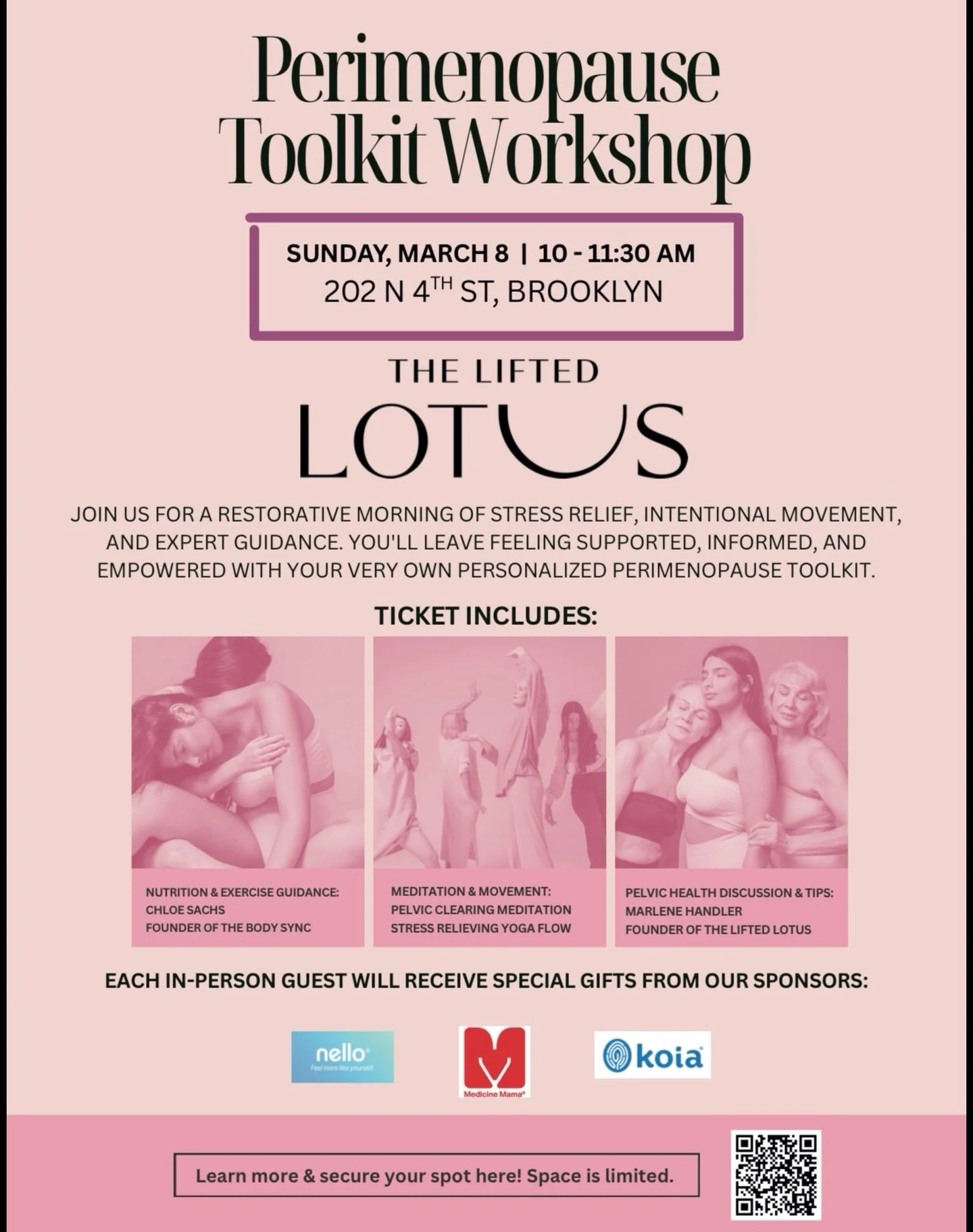 Join us for a restorative morning designed to help you feel informed, grounded, and empowered in your body.

✨ Nutrition + exercise guidance
✨ Pelvic clearing meditation + stress-relieving yoga flow
✨ Pelvic health discussion + practical tips
✨ A per